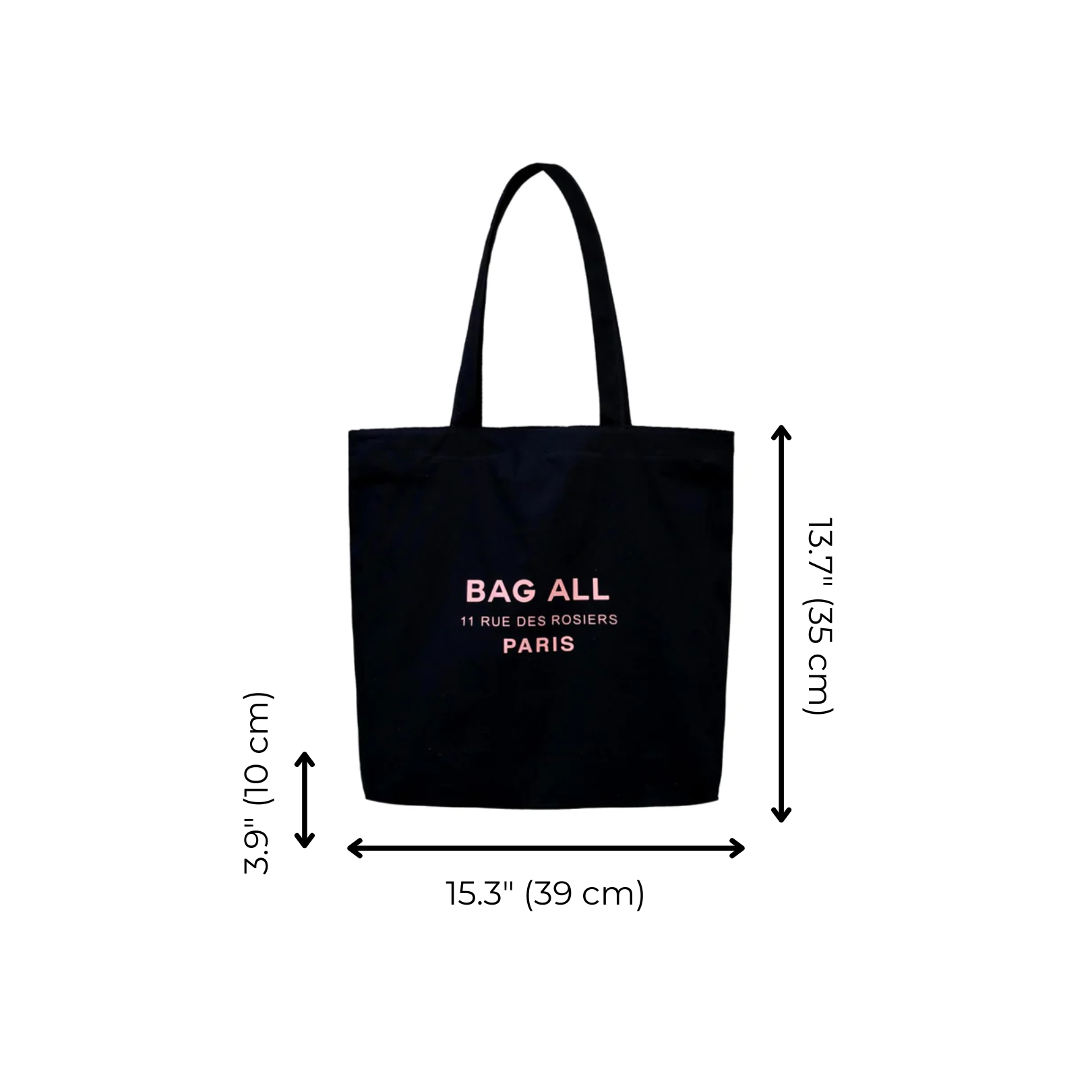 Paris Le Marais Tote with Zipper and Inside Pocket, Black | Bag-all