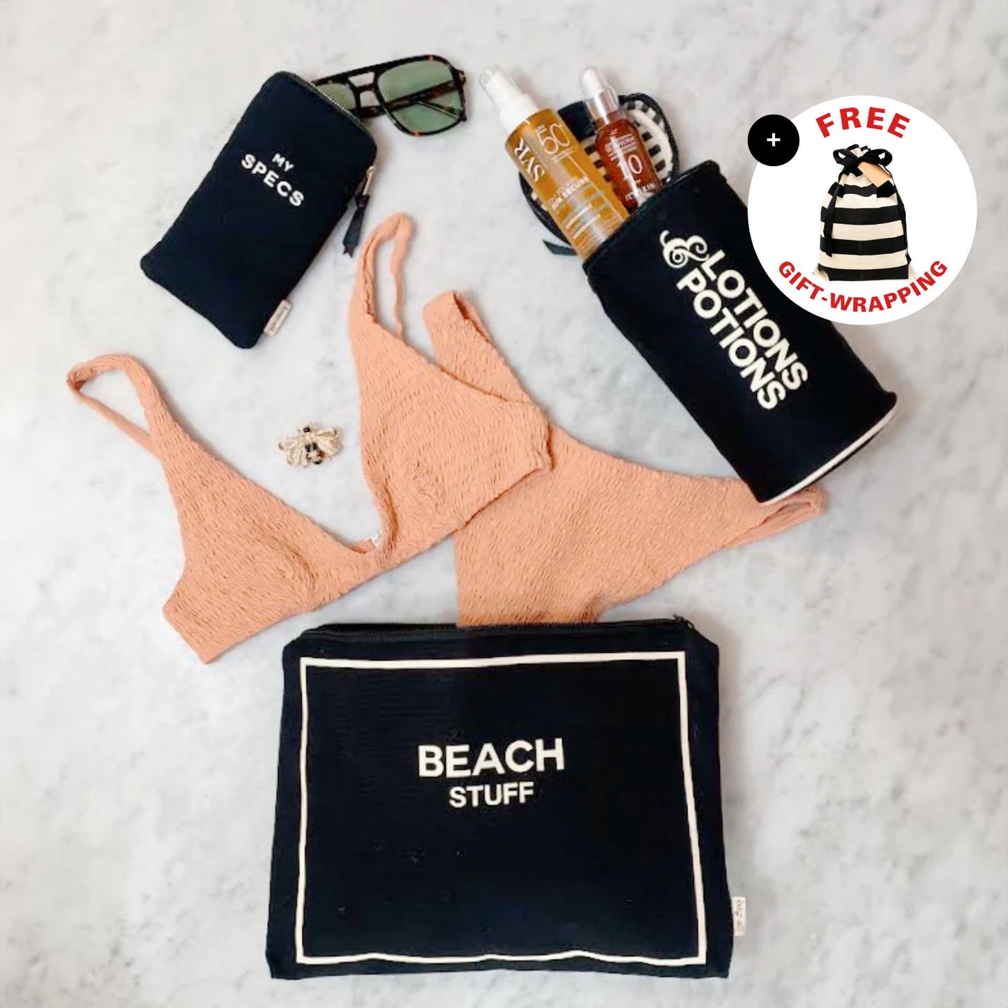 L'essentiel pour la plage, Set de 3, Noire