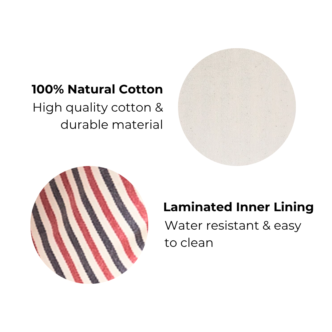 Bag-all cream makeup bag made of 100% natural cotton with laminated water-resistant inner lining for easy cleaning