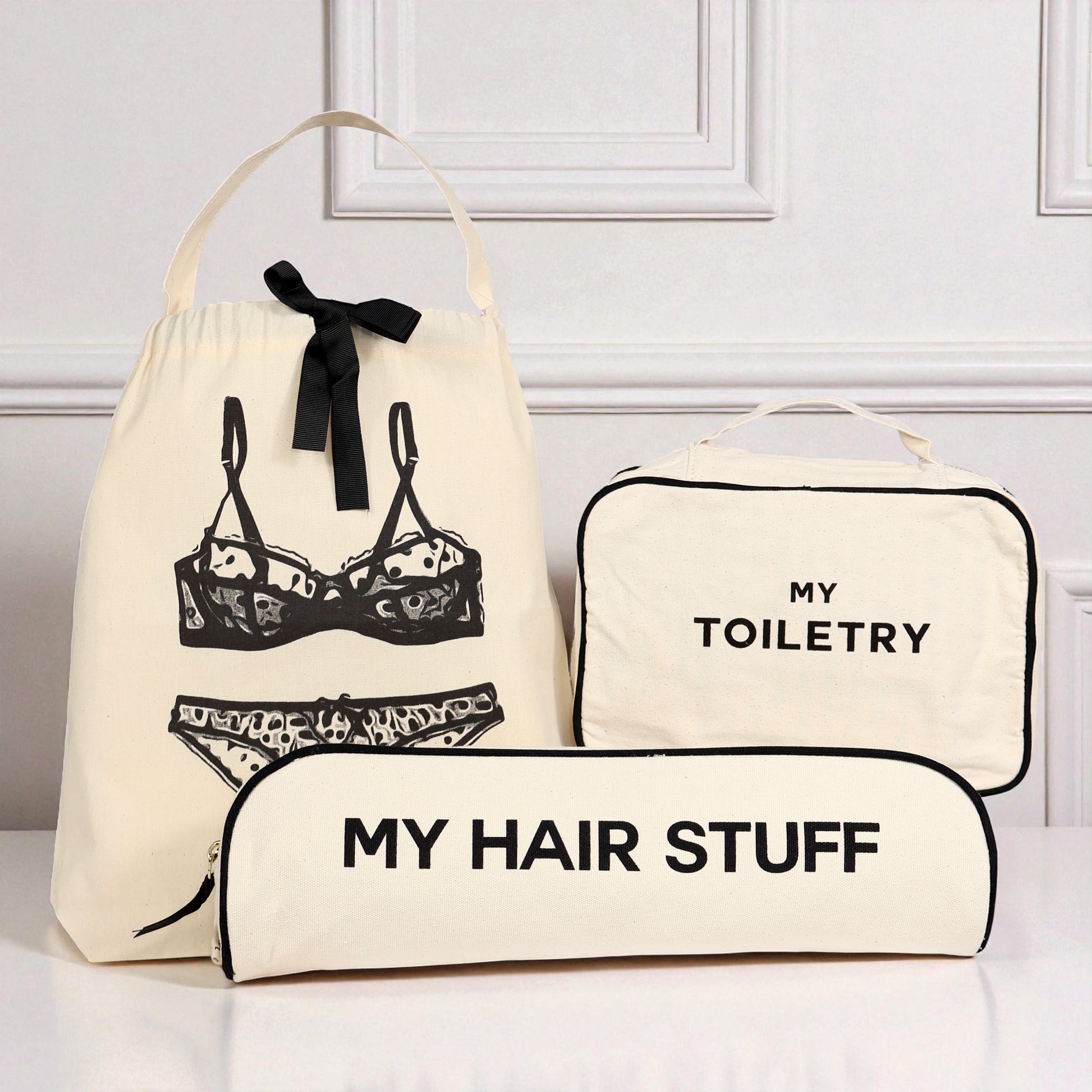 Bag-all cream 3-pack beauty and toiletry organizers set with hair and toiletry storage pouches for daily essentials