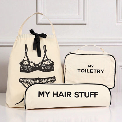 Bag-all cream 3-pack beauty and toiletry organizers set with hair and toiletry storage pouches for daily essentials