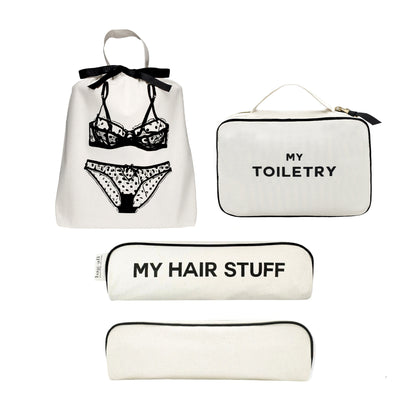 Bag-all cream 3-pack starter pack gift set with lingerie, toiletry, and hair organizers for easy travel and home storage