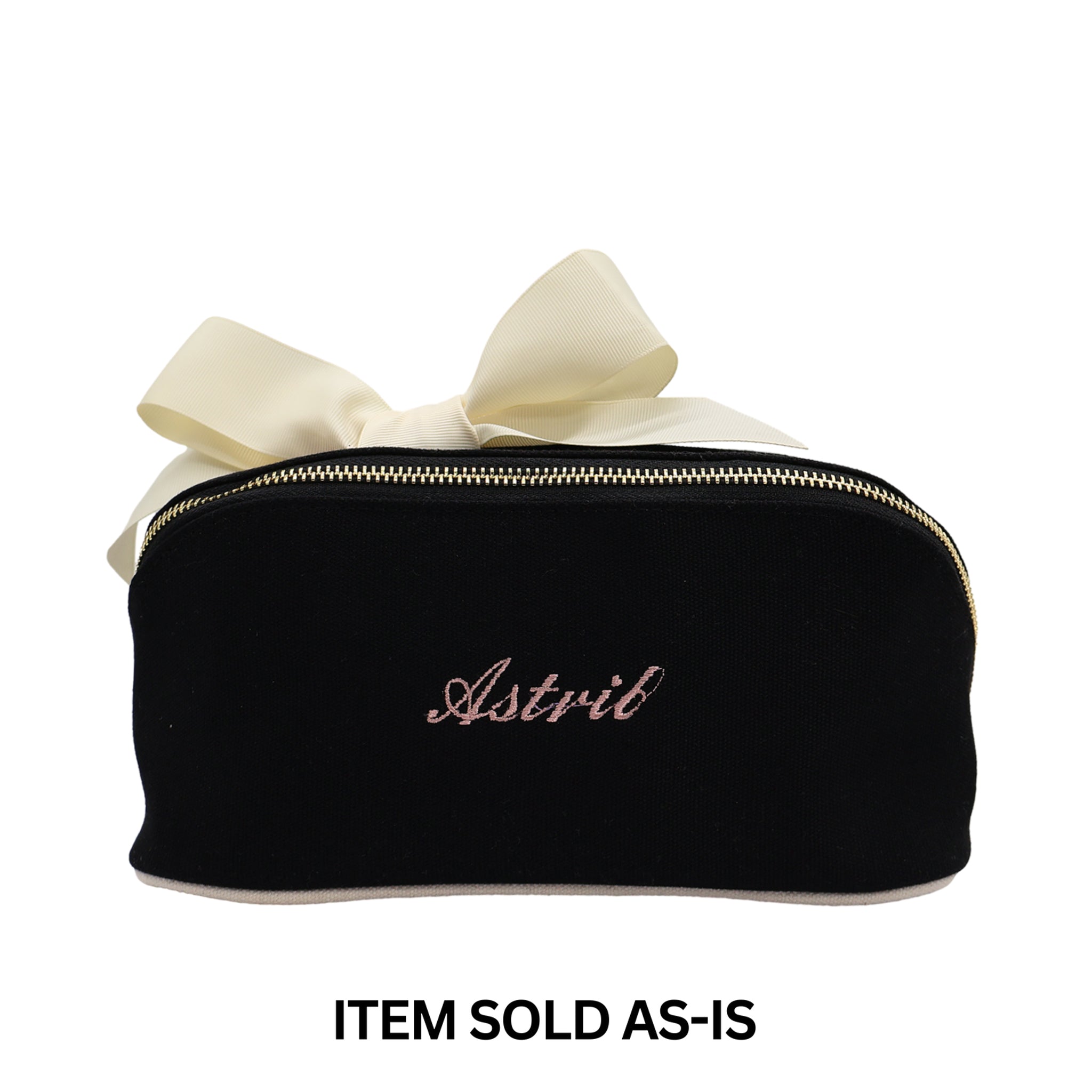 SALES BIN - Accordion Box Makeup & Toiletry – Black with embroidered name and ivory bow, showcasing Bag-all’s chic travel and personalized organization style.