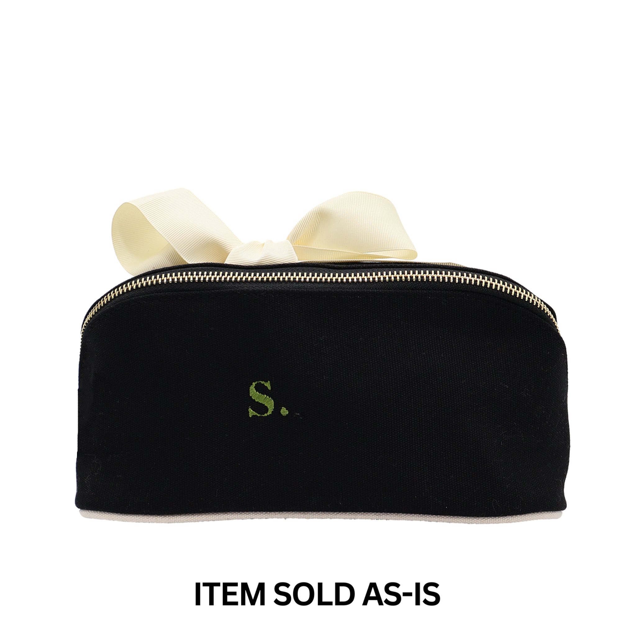 SALES BIN - Accordion Box Makeup & Toiletry – Black with gold zipper, personalized initial, and cream bow for chic travel organization by Bag-all