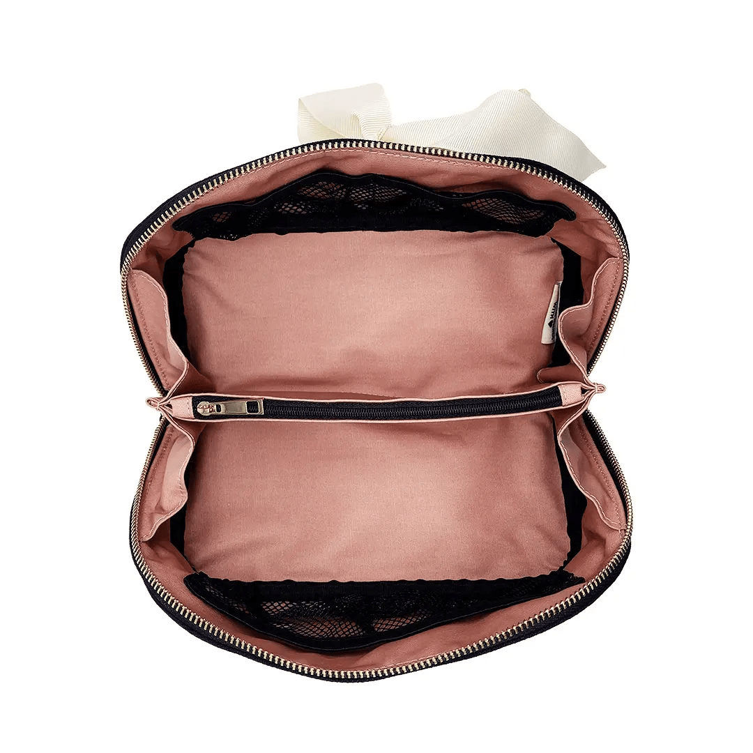 Accordion Box Makeup & Toiletry – Black by Bag-all, open Paris-designed travel organizer with pink lining