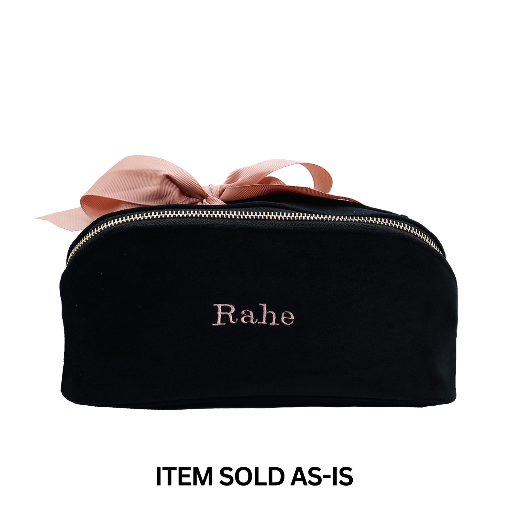 SALES BIN - Accordion Box Makeup & Toiletry – Eco Velvet – Jetset Black with personalized embroidery and pink bow for stylish travel organization by Bag-all