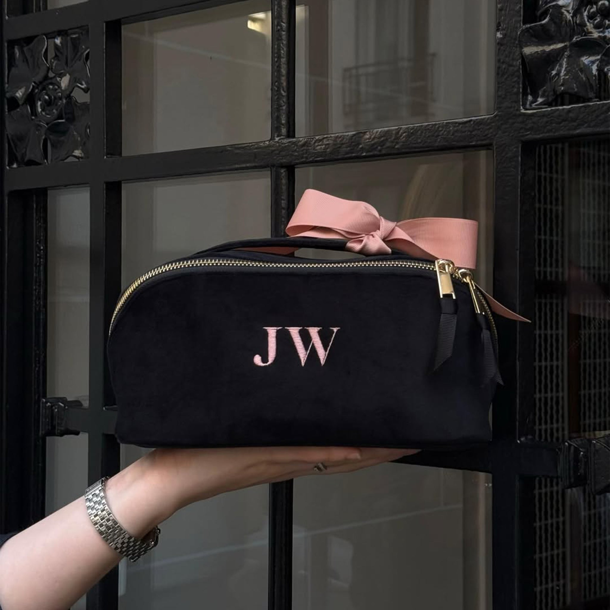 Organisierte Schminktasche, erweiterbar – Öko-Samt – Schwarz