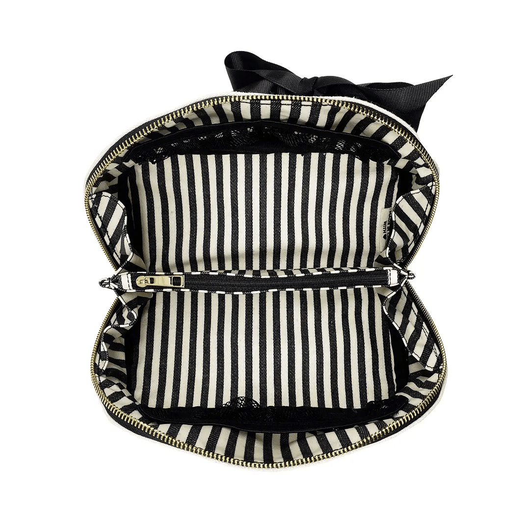 Bag-all Accordion Box Makeup & Toiletry – Cream open striped cotton organizer for personalized travel organization