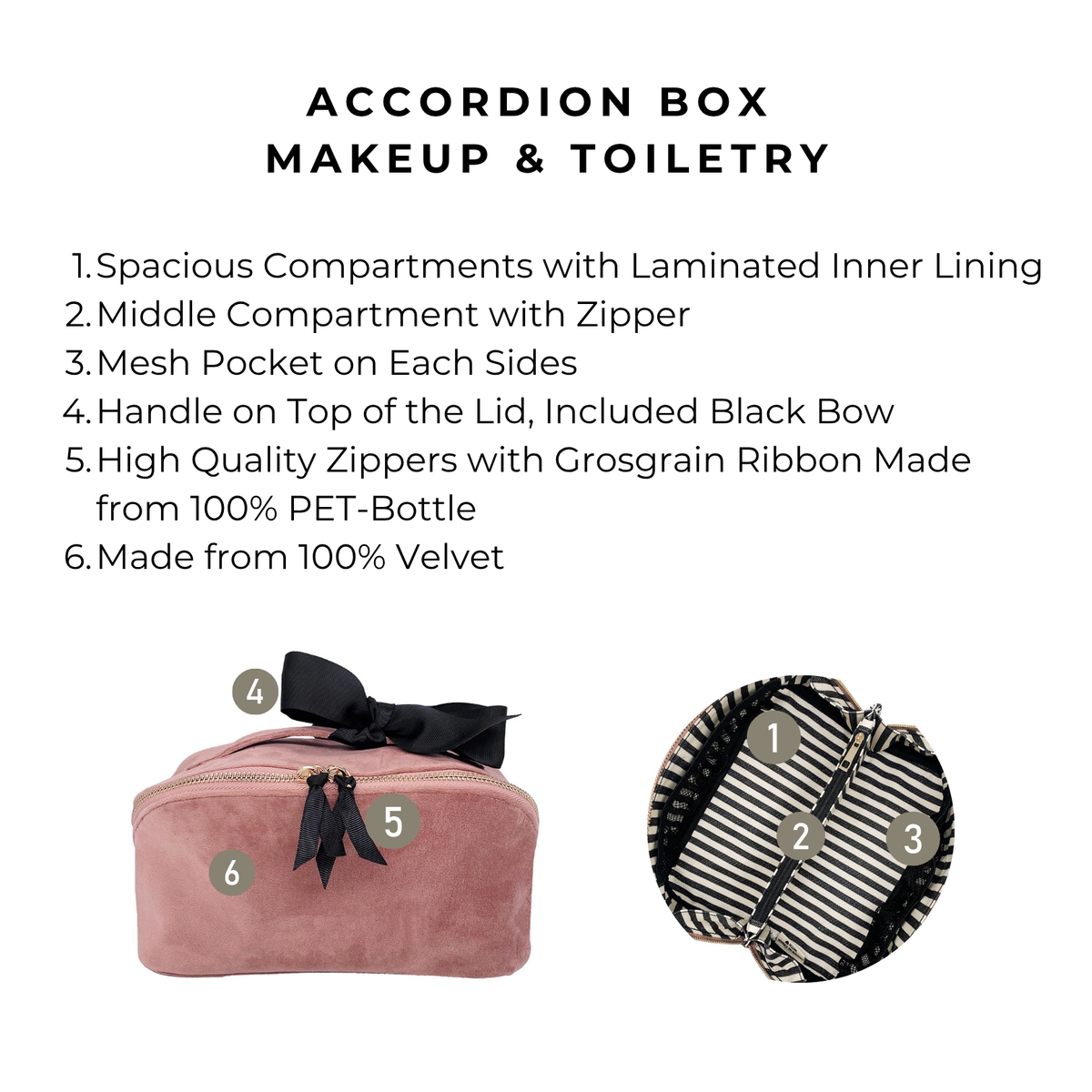 Accordion Box Makeup & Toiletry – Eco Velvet – Blush Pink