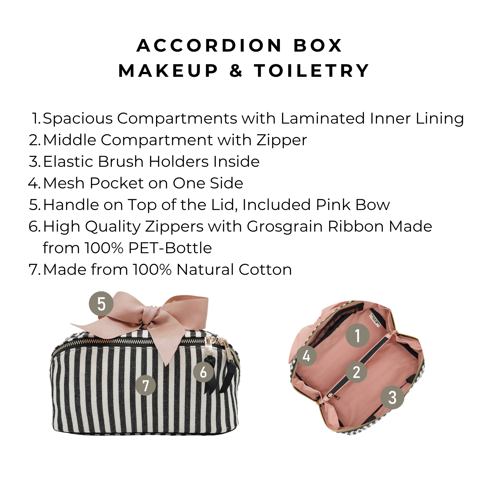 Bolsa Organizadora de Maquilhagem, Expandível – às Riscas