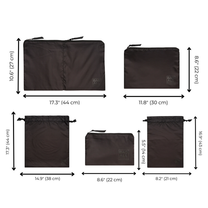 Packing Bags Set in Recycled Nylon, 5-pack, Black | Bag-all