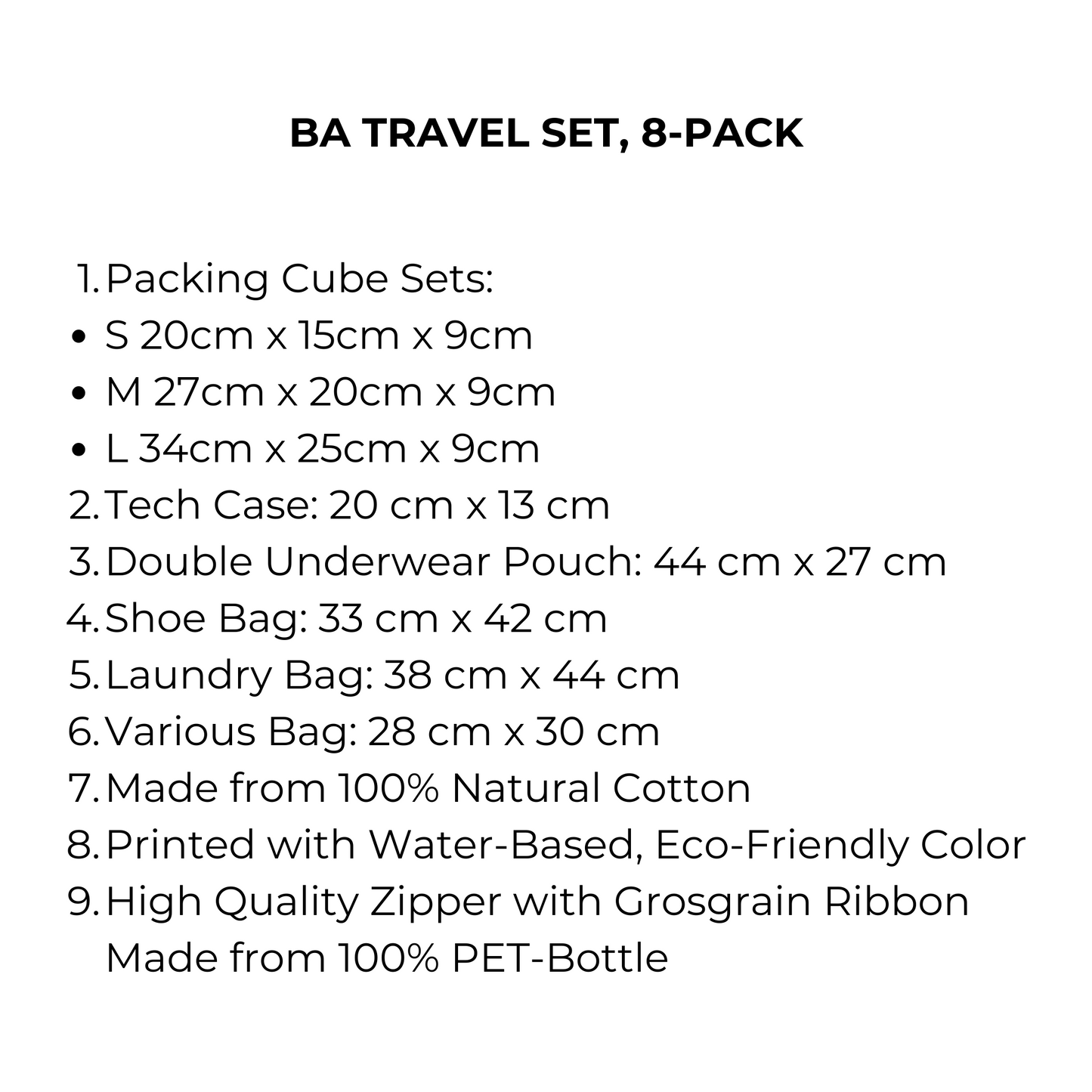 BA Travel Set, 8-pack Black | Bag-all