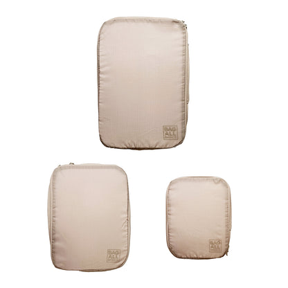 Gerecycleerde en versterkte nylon compressieverpakkingsblokjes, 3-pack taupe