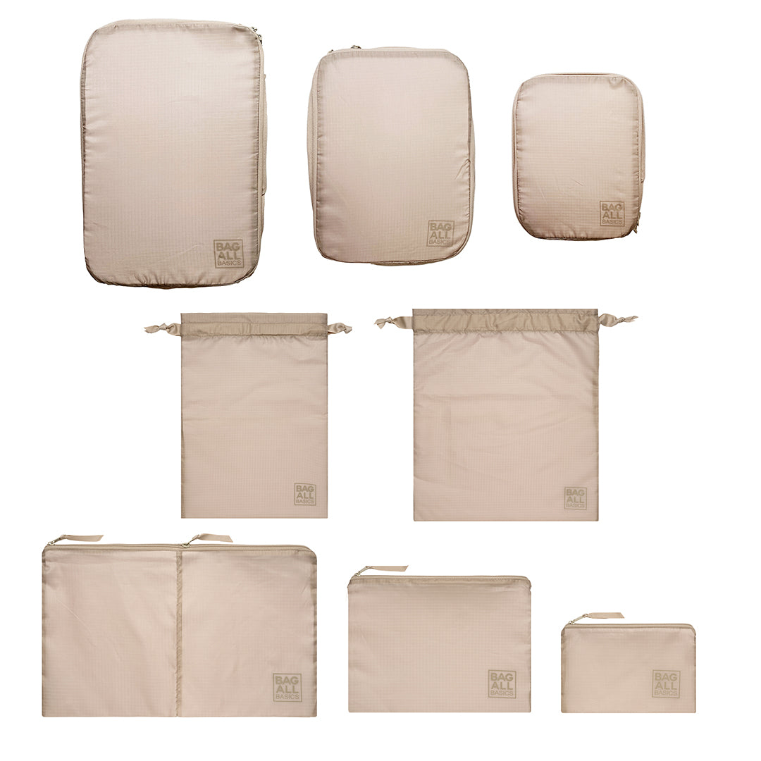 Compression Cubes Packing Bags Set 8 pack Taupe Bag all