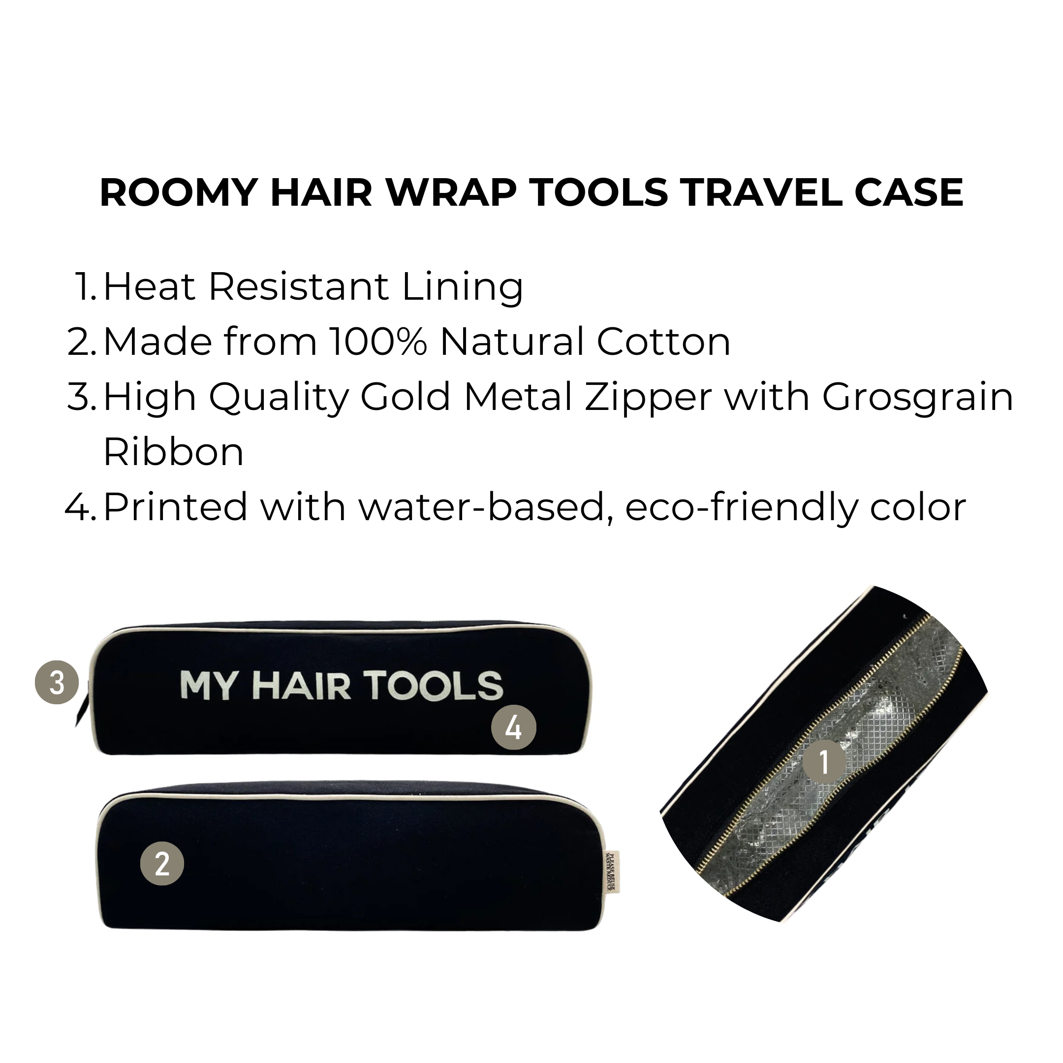 Roomy Hair Wrap Tools Travel Case, Black | Bag-all