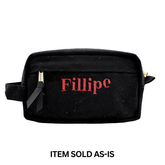 Black Bag-all toiletry pouch with faulty red Fillipo monogram, final sale, sold as-is, unique sales bin item