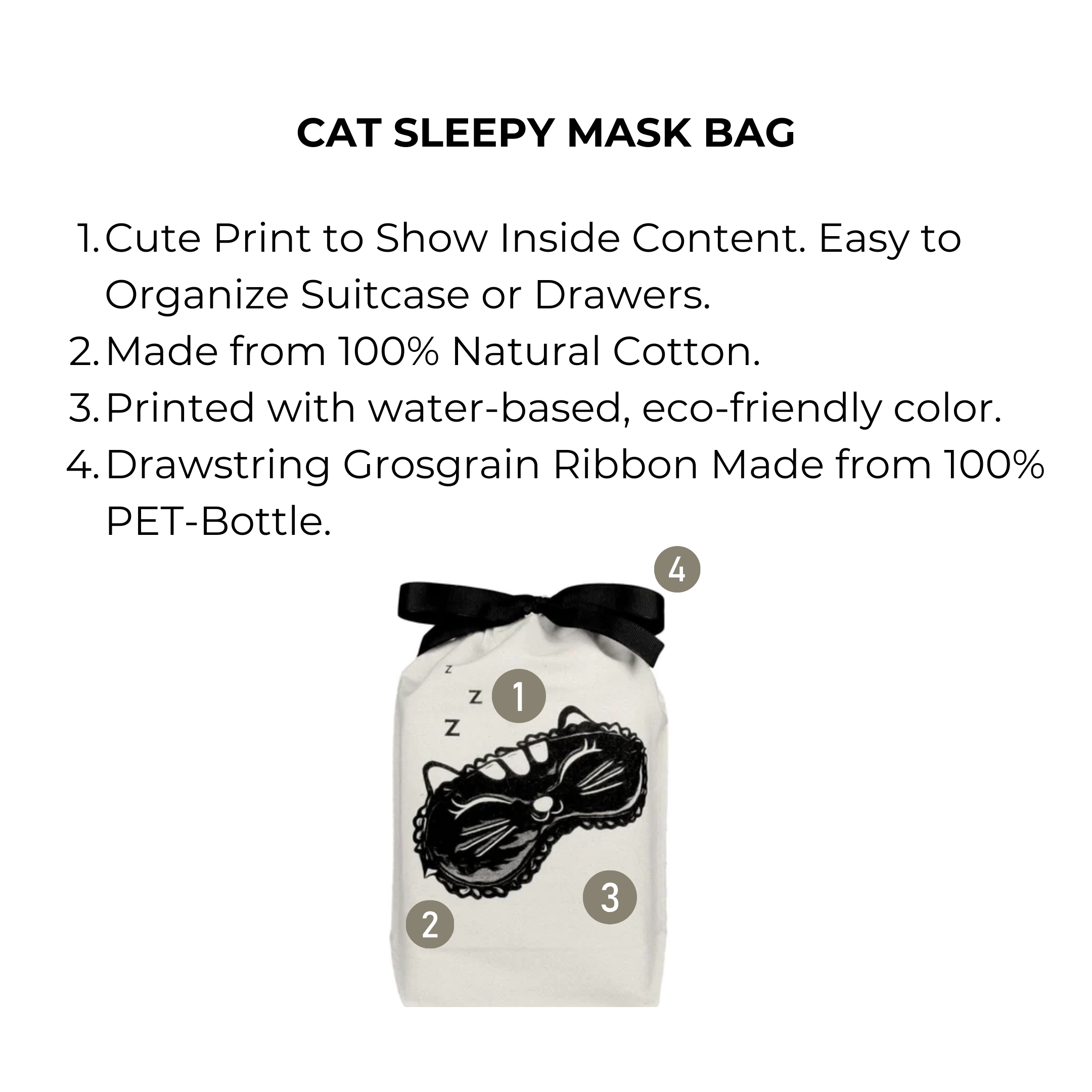 Cat Sleepy Mask Bag, Cream | Bag-all