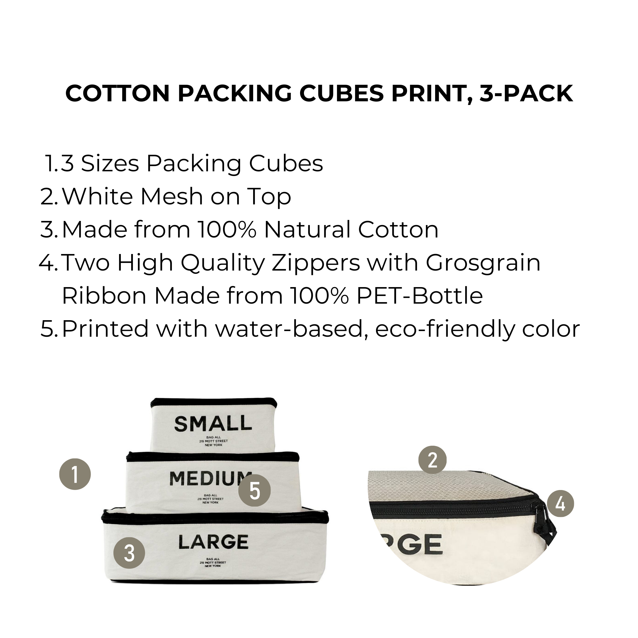 Cotton Packing Cubes, Print, 3-pack Cream | Bag-all