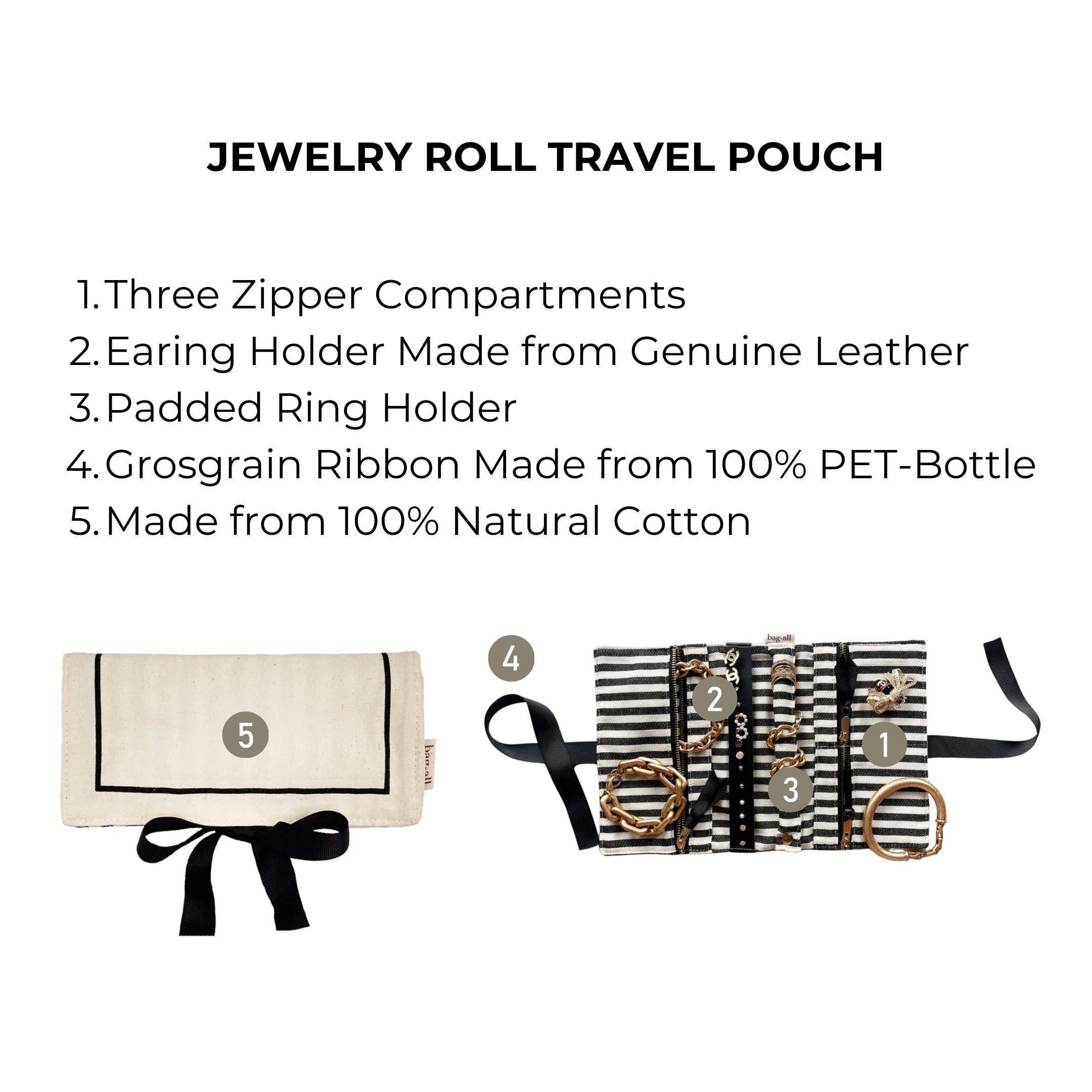 Jewelry Roll, Travel Pouch, Cream | Bag-all