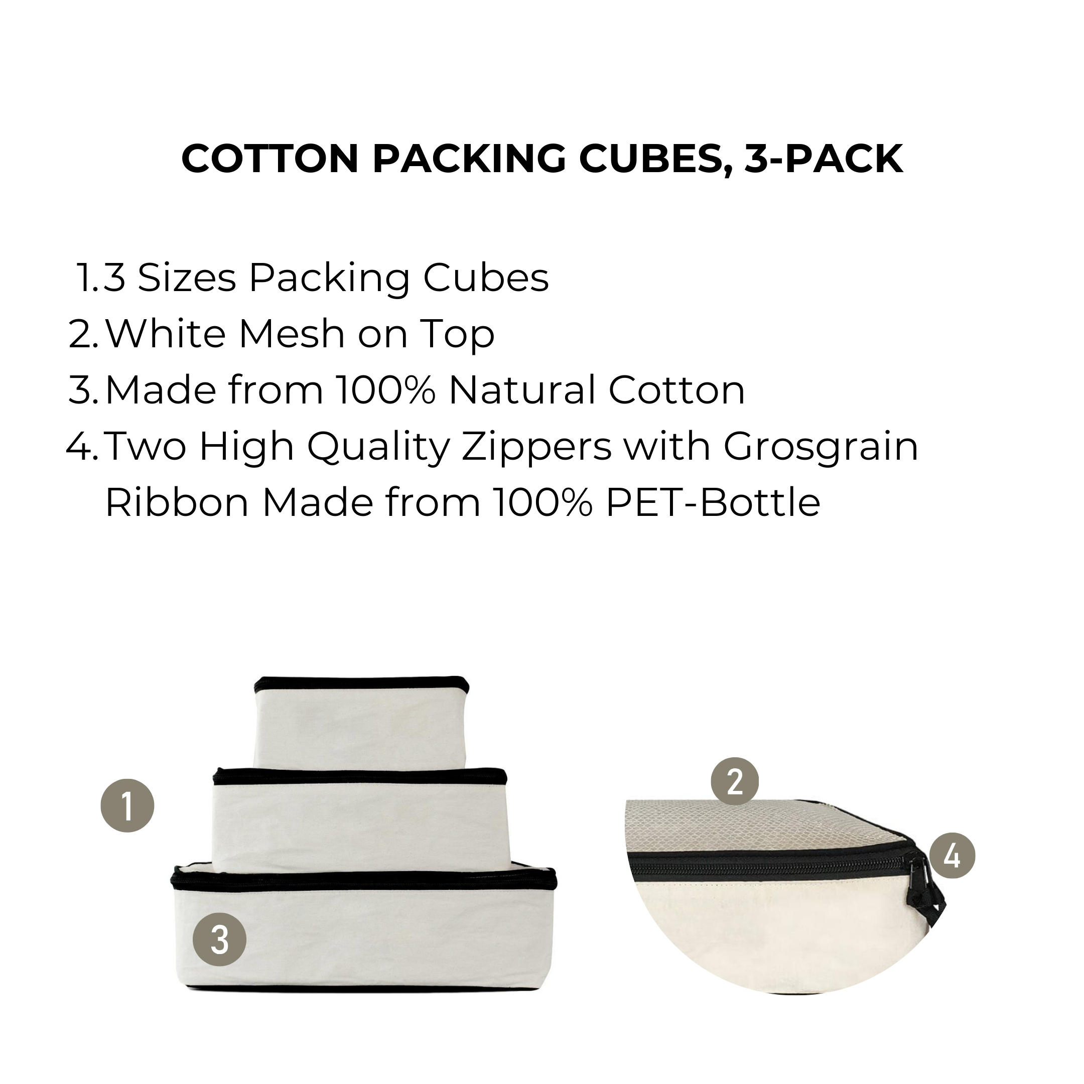 Cotton Packing Cubes, 3-pack Cream | Bag-all