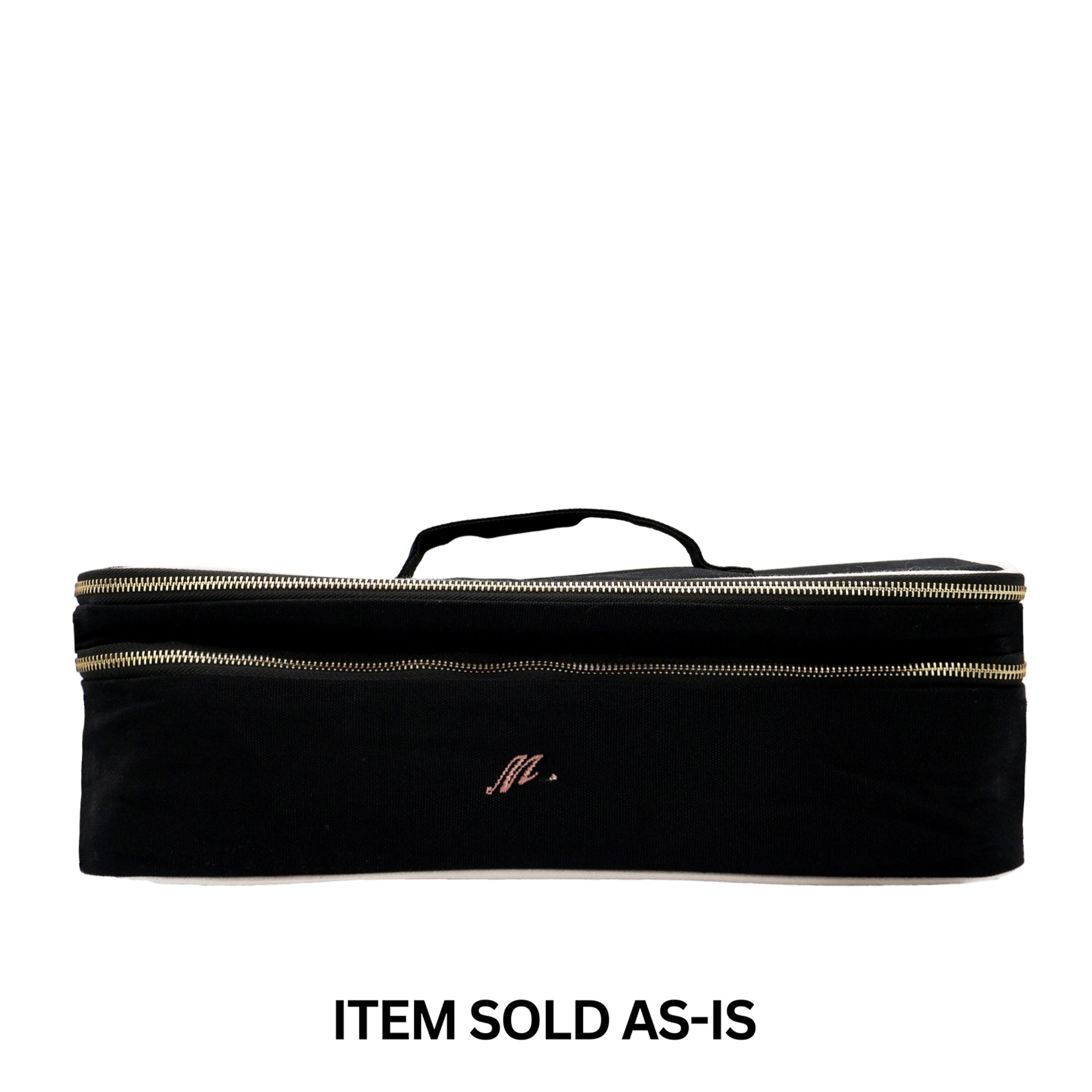 SALES BIN - Double Hair Tools Travel Case – Black with gold zippers and subtle embroidery for stylish, personalized travel organization by Bag-all