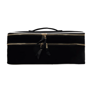 Bag-all Double Hair Tools Travel Case in black with dual compartments, gold zippers, and carrying handle - protective storage for Airwrap and styling accessories