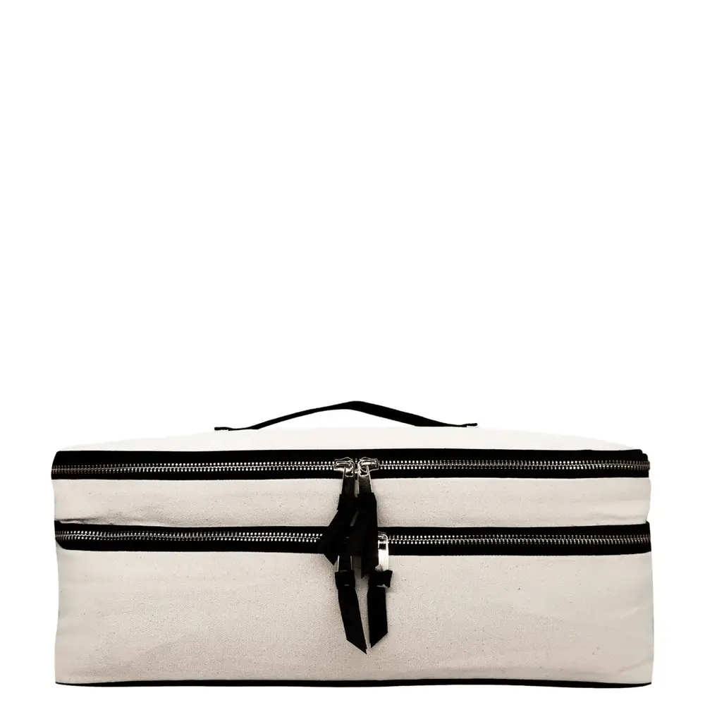 Cream Bag-all double hair styling tools travel case with black zipper and handle for organized storage