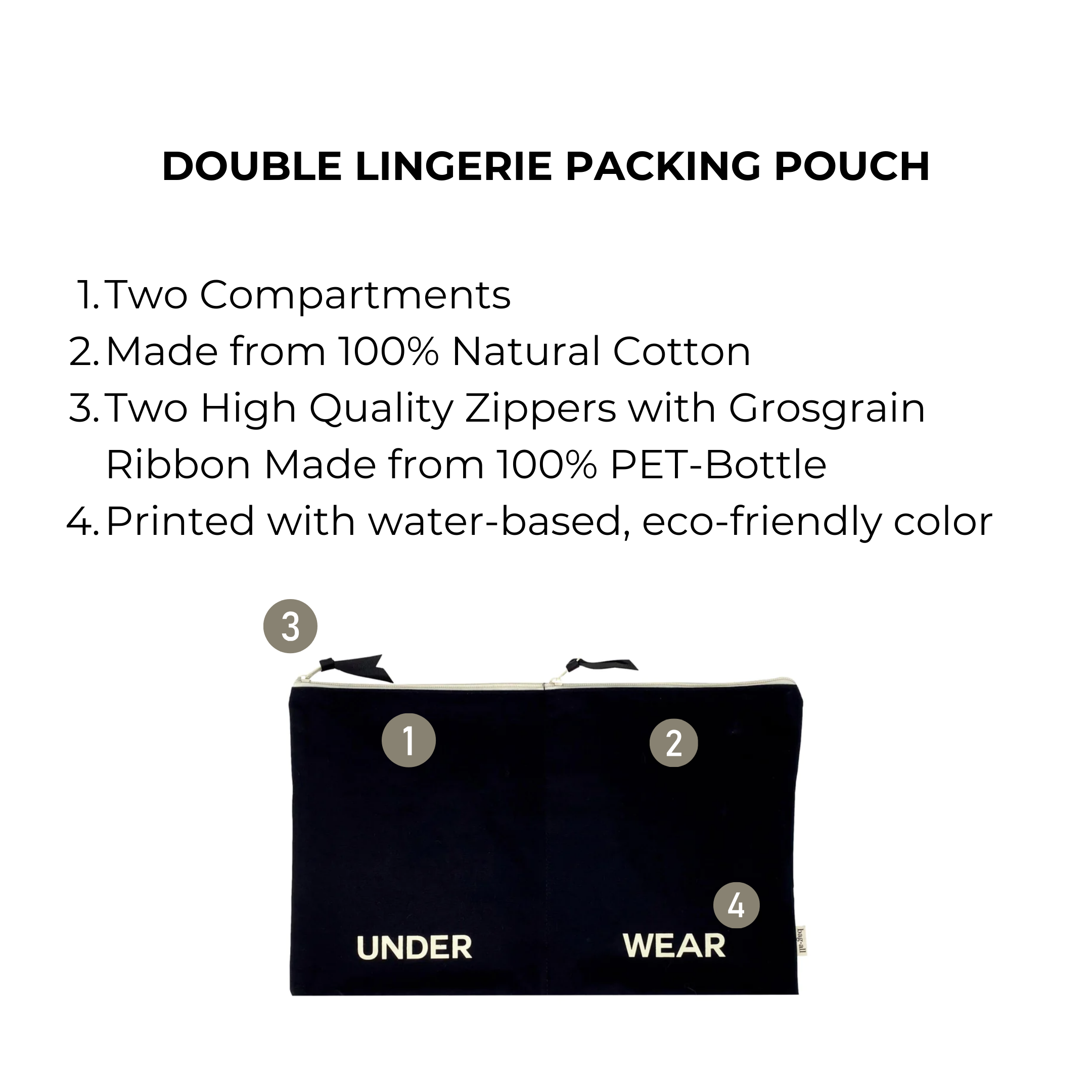Double Lingerie Packing Pouch, Black | Bag-all