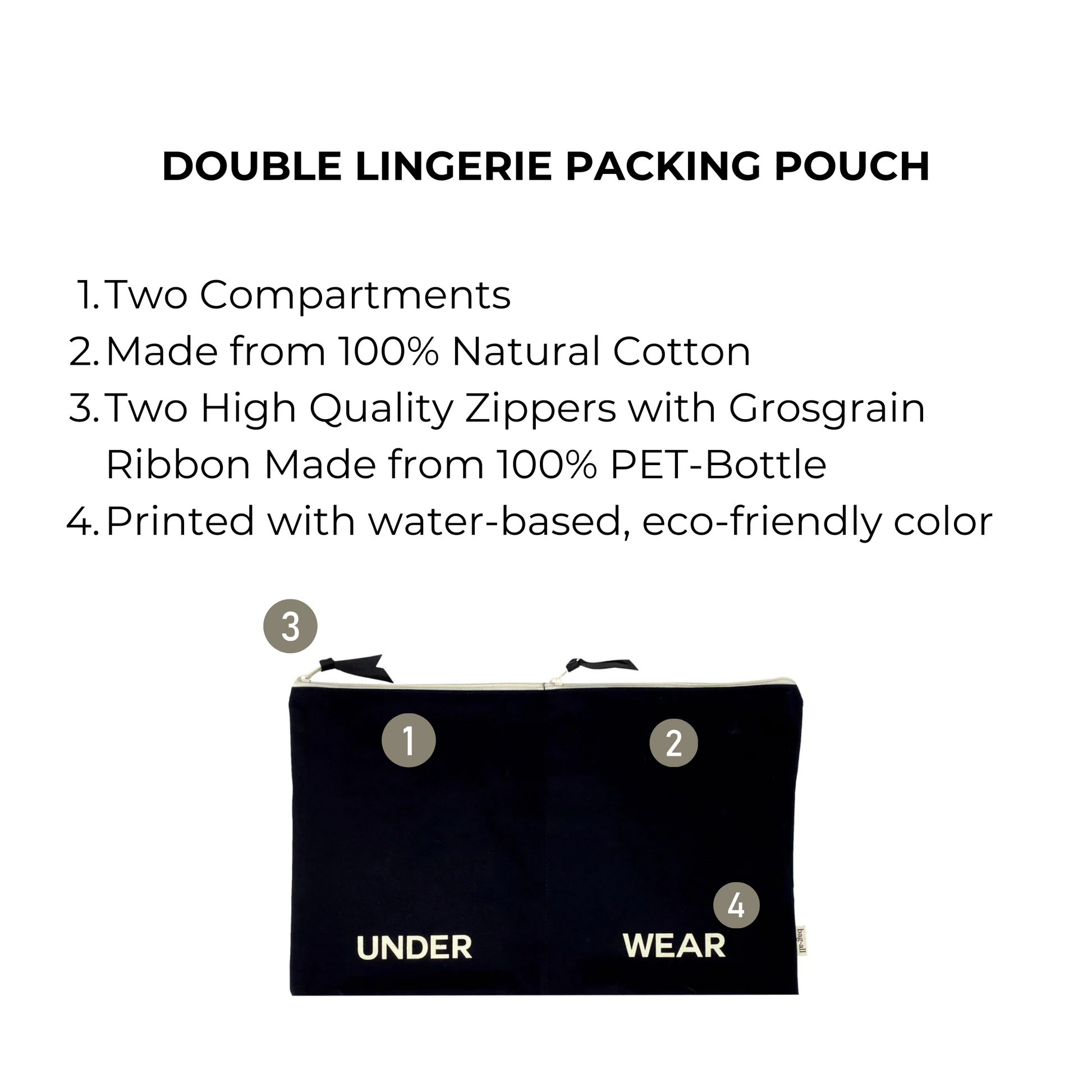 Double Lingerie Packing Pouch, Black | Bag-all