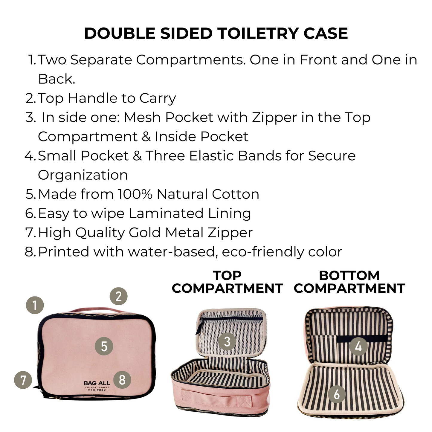 Double Sided Toiletry Case, Pink/Blush | Bag-all