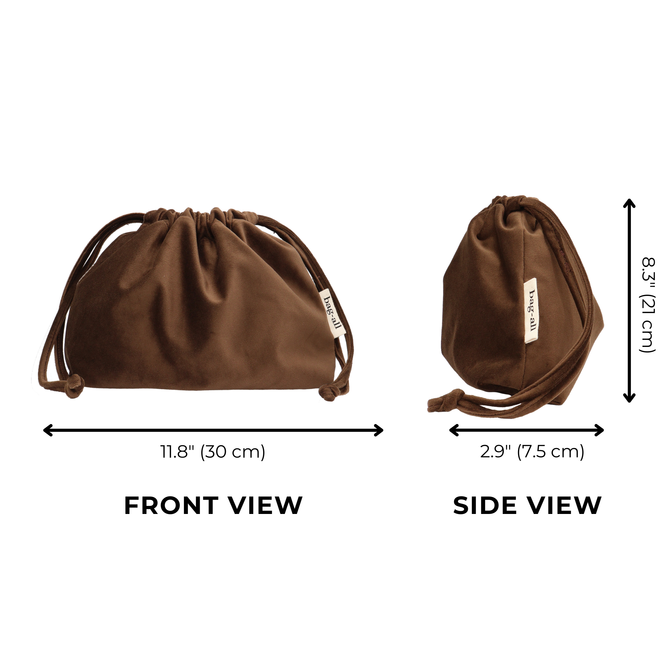 Drawstring Cute Headphone/Tech Pouch – Eco Velvet – Espresso Brown