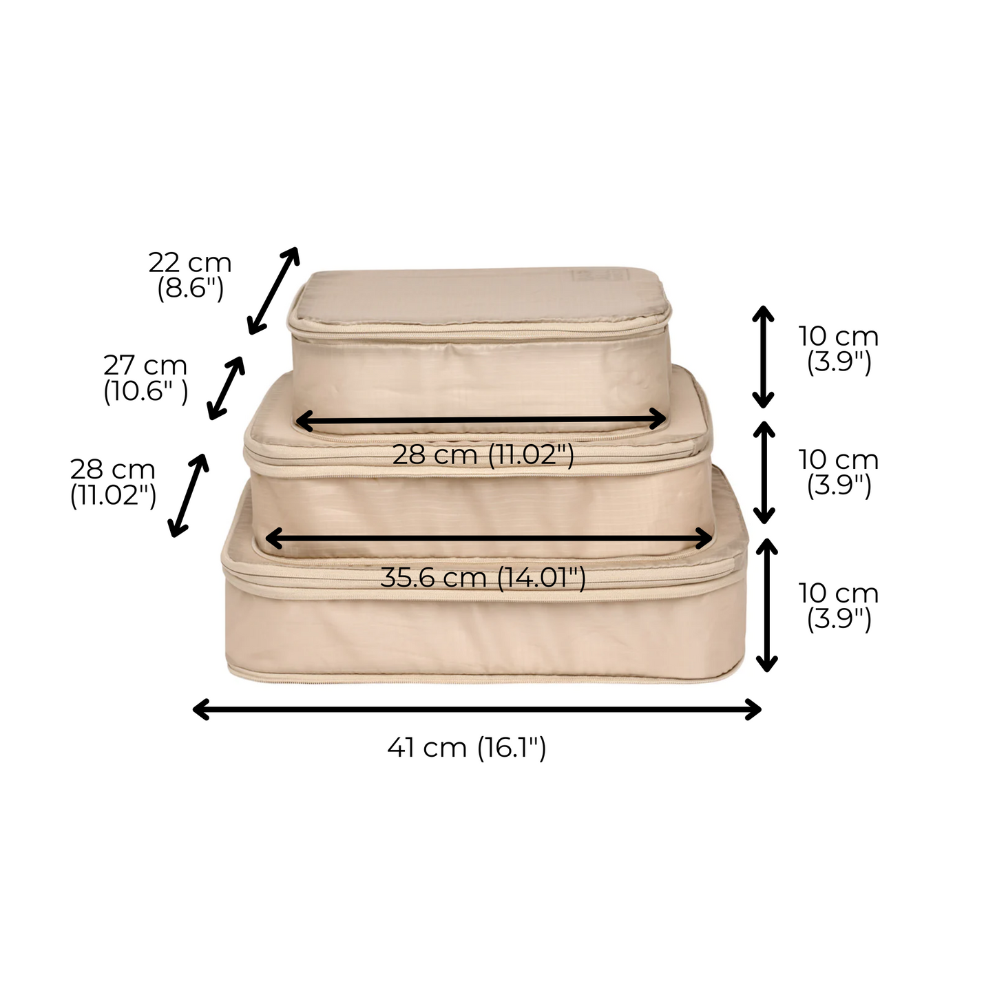 Re-cycled and Reinforced Nylon Compression Packing Cubes, 3-pack Taupe | Bag-all