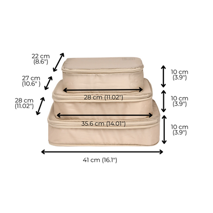 Re-cycled and Reinforced Nylon Compression Packing Cubes, 3-pack Taupe | Bag-all