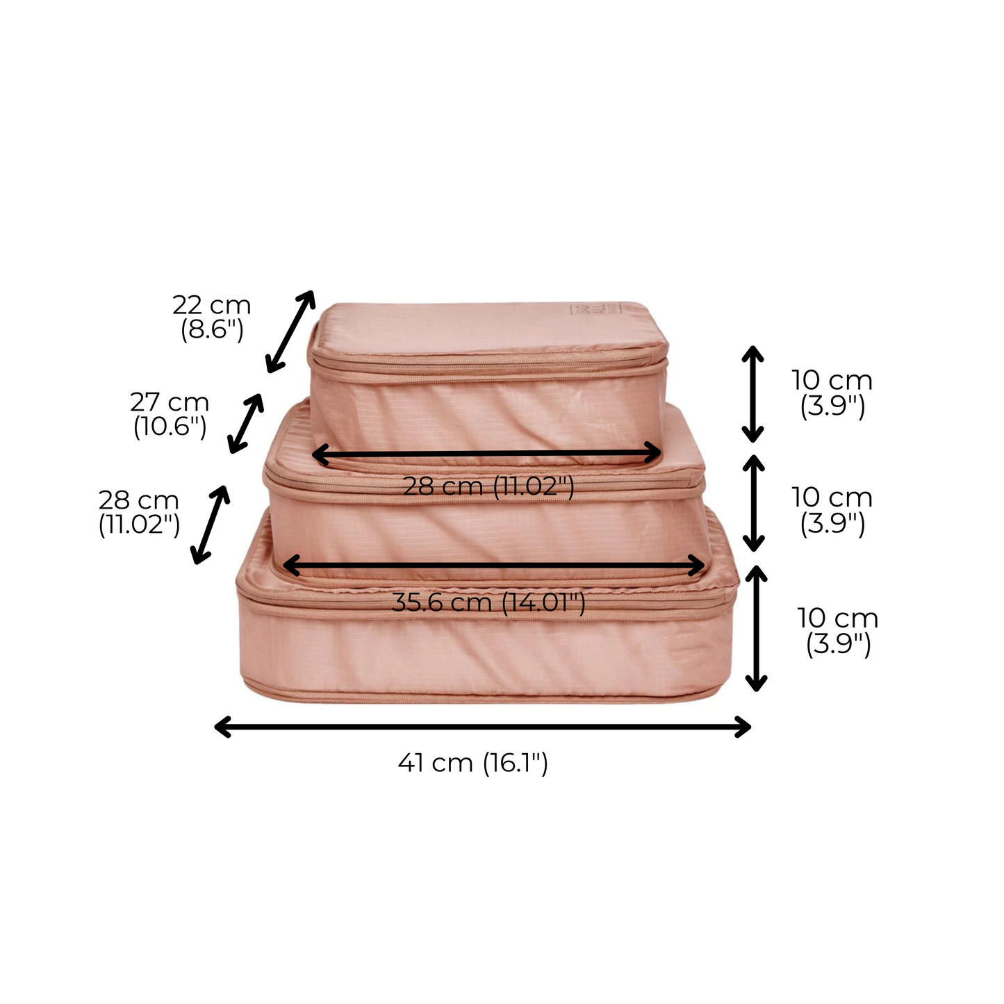 Re-cycled and Reinforced Nylon Compression Packing Cubes, 3-pack Pink/Blush | Bag-all