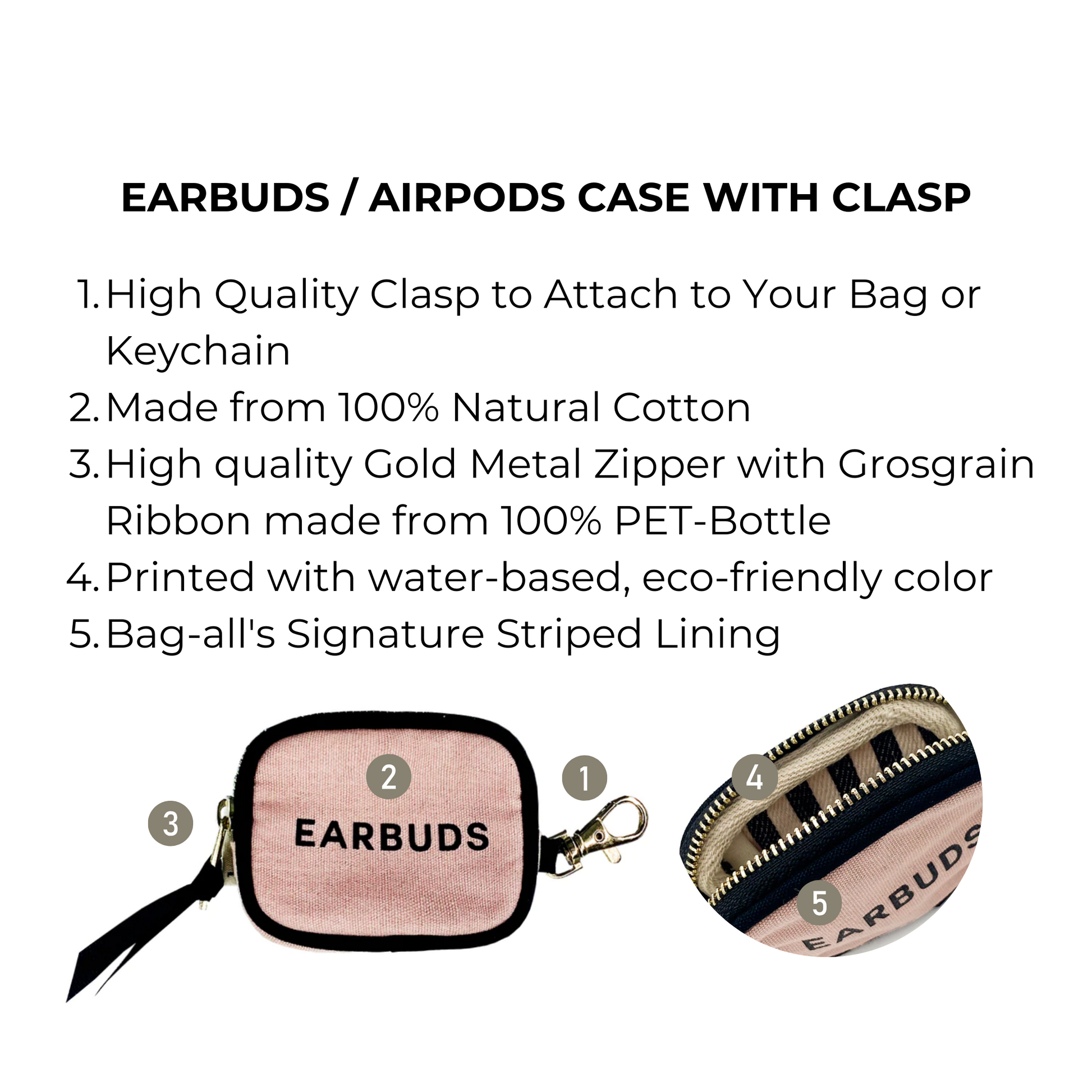 Earbuds/Airpods Case with Clasp, Pink/Blush | Bag-all