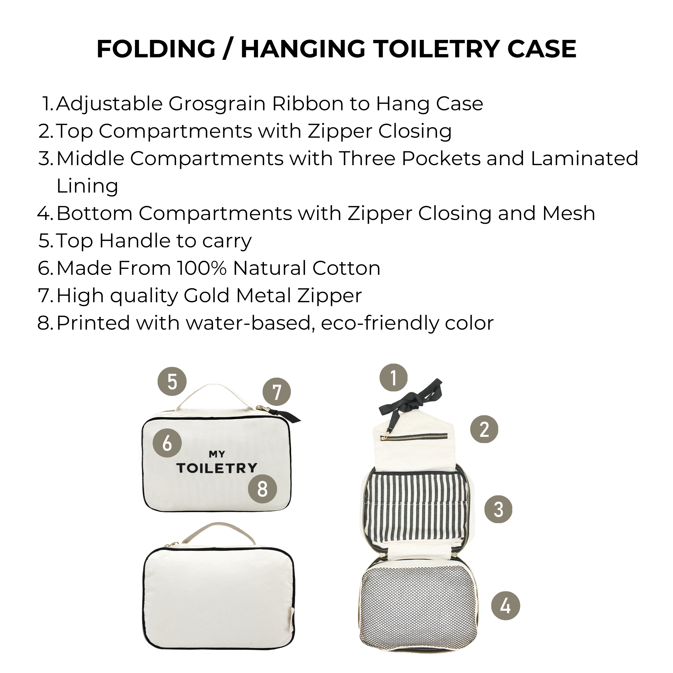 Folding/Hanging Toiletry Case, Cream | Bag-all