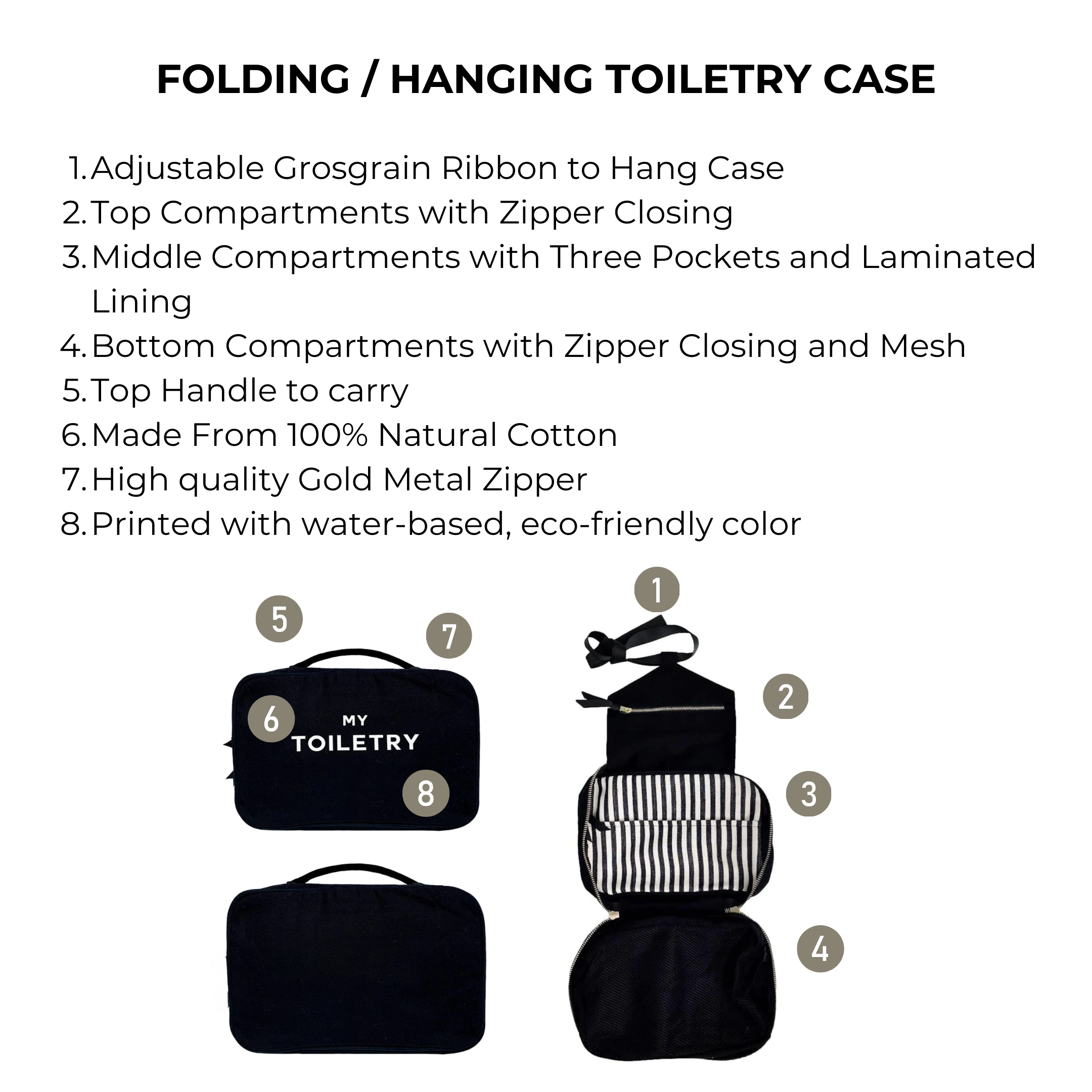Folding/Hanging Toiletry Case, Black | Bag-all