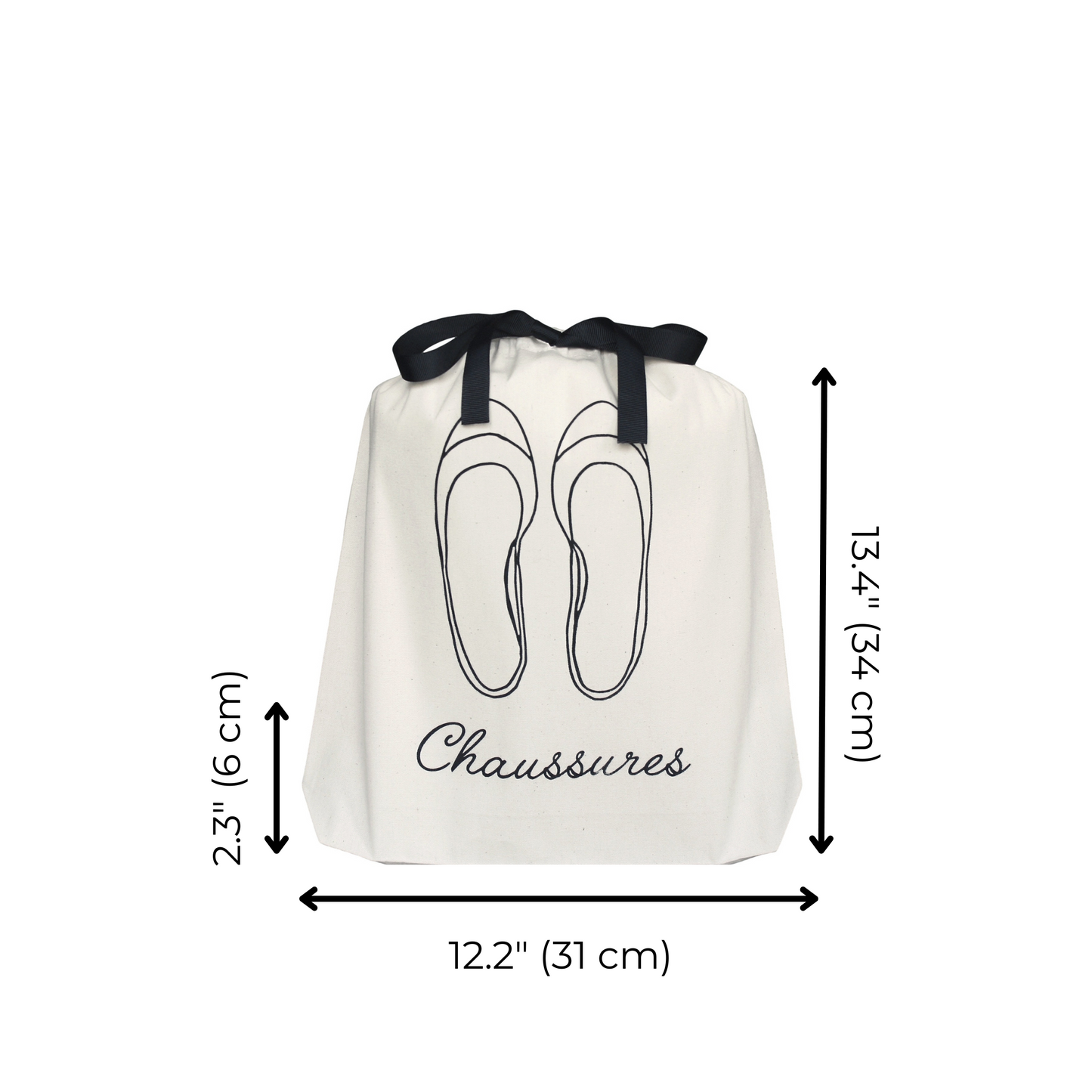 Bag-all Chaussures French Shoe Bag in cream cotton with black ballet flat illustration and elegant bow tie closure, perfect for travel organization