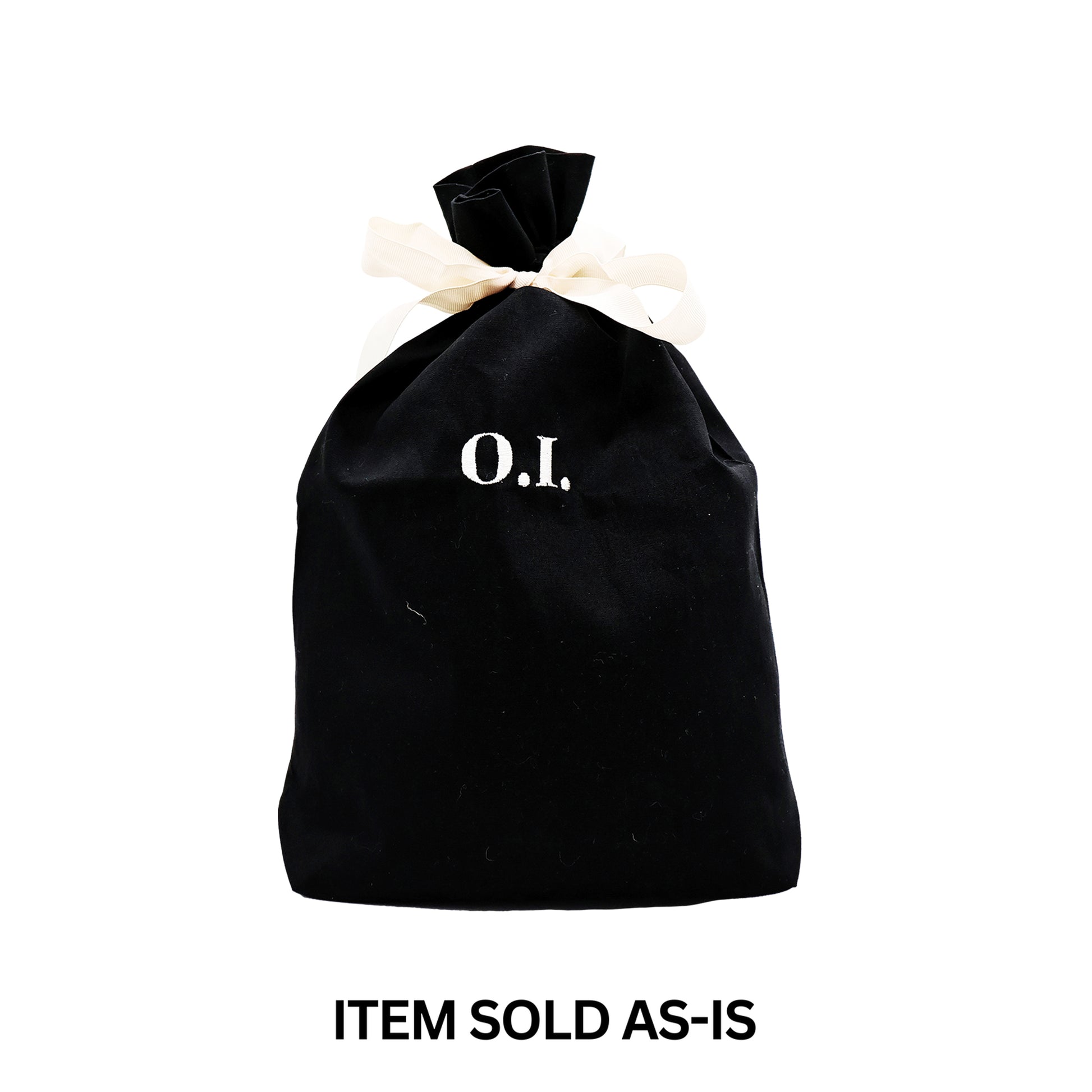 Black reusable gift bag with faulty white "O.I." monogram, medium size, final sale, Bag-all unique item