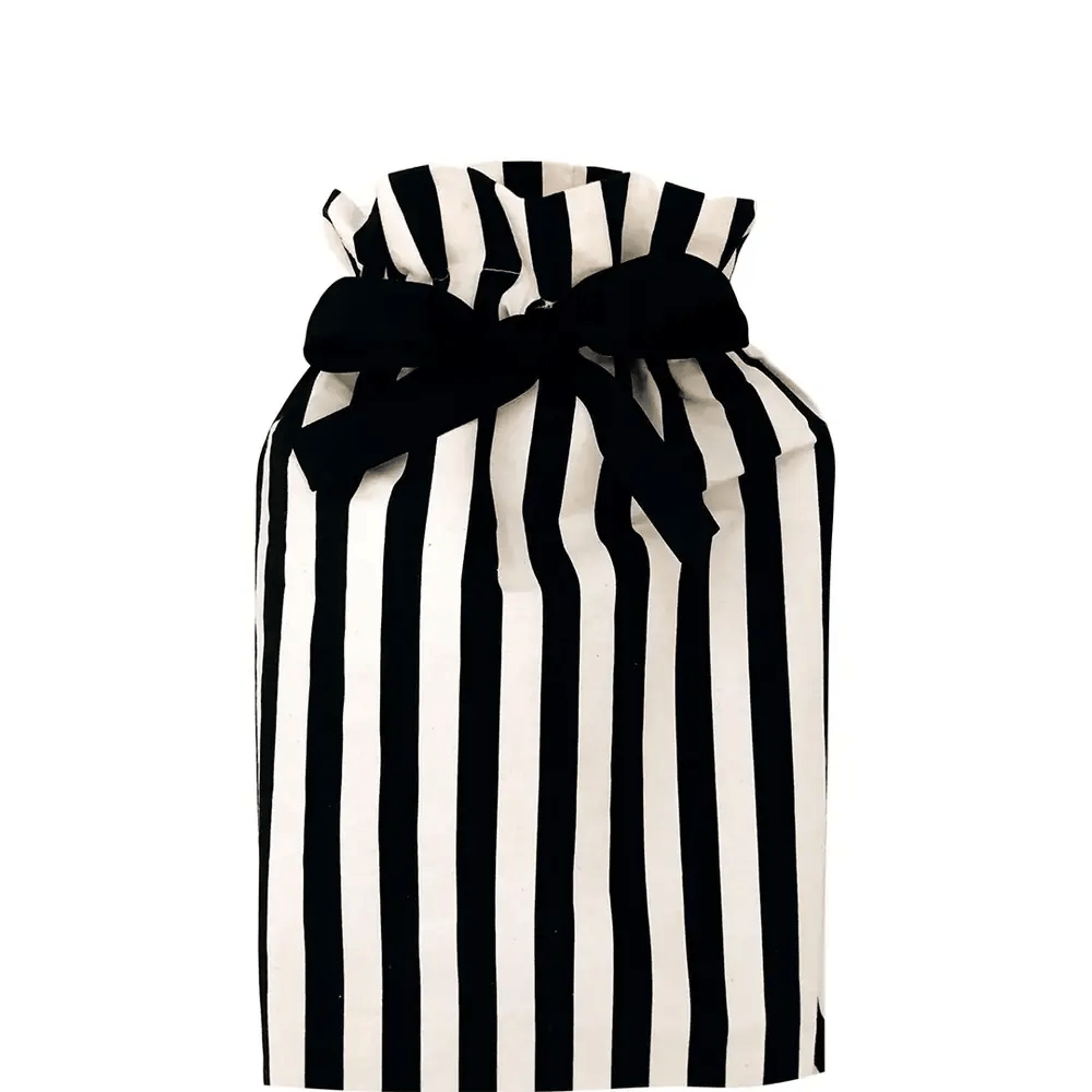 Reusable cotton gift bag, striped pattern, with black bow, Bag-all