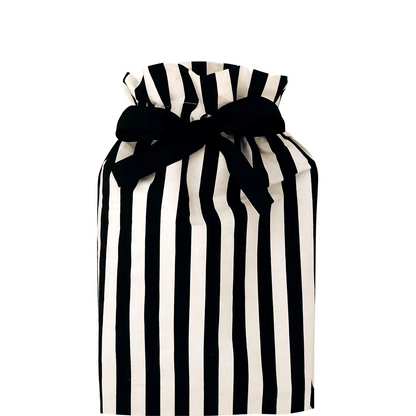Striped black and white Bag-all reusable cotton gift bag with black bow tie for eco-friendly wrapping