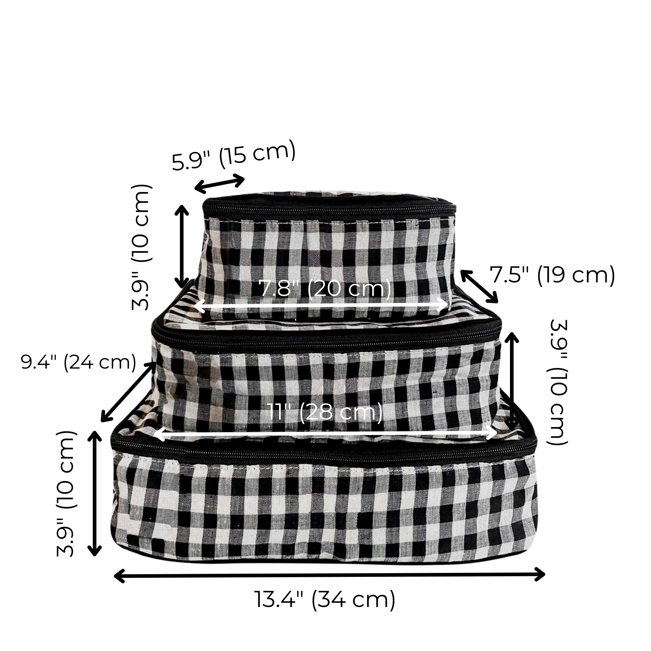 Linen Packing Cubes, 3-pack Gingham | Bag-all