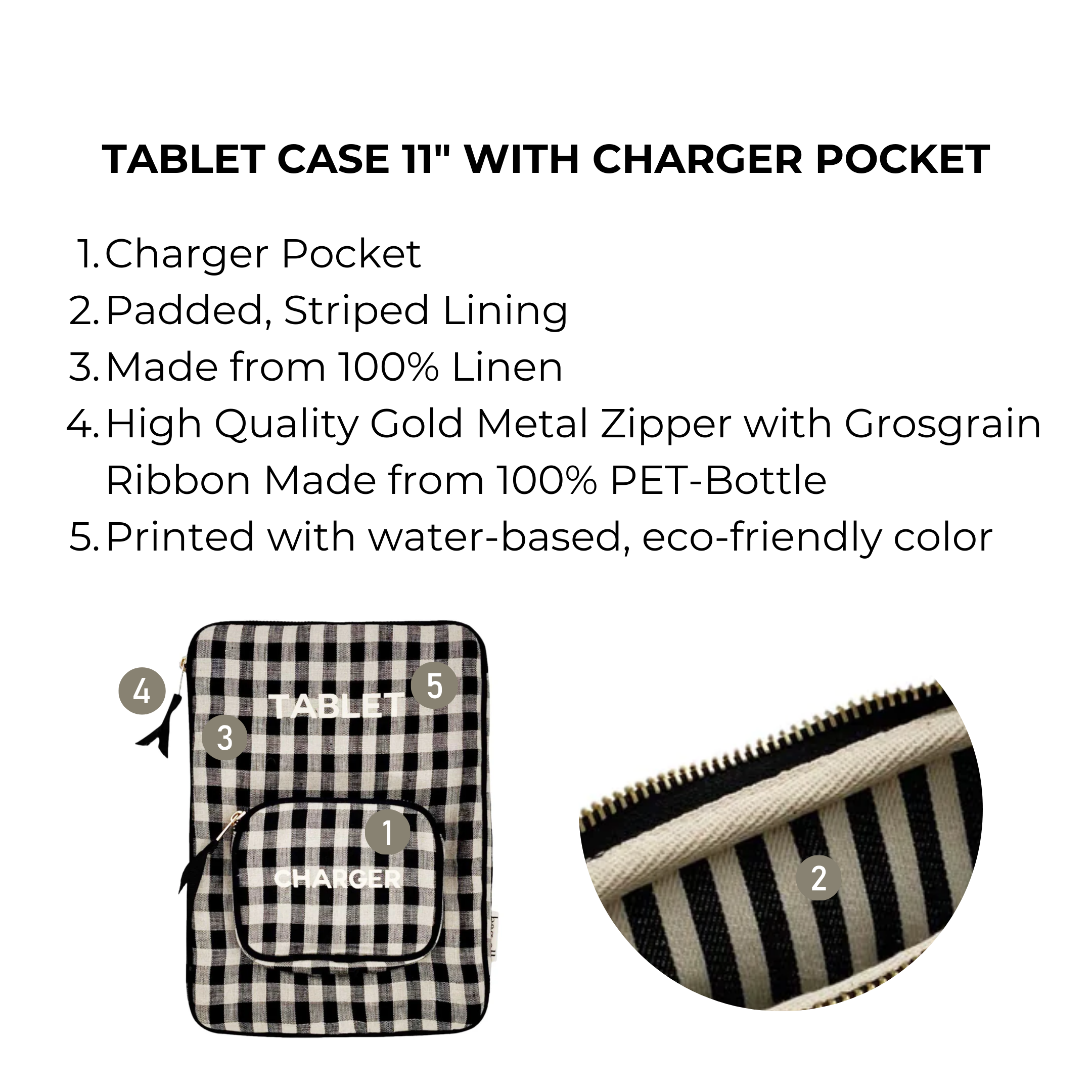 Tablet Case 11", Charger Pocket, Gingham | Bag-all