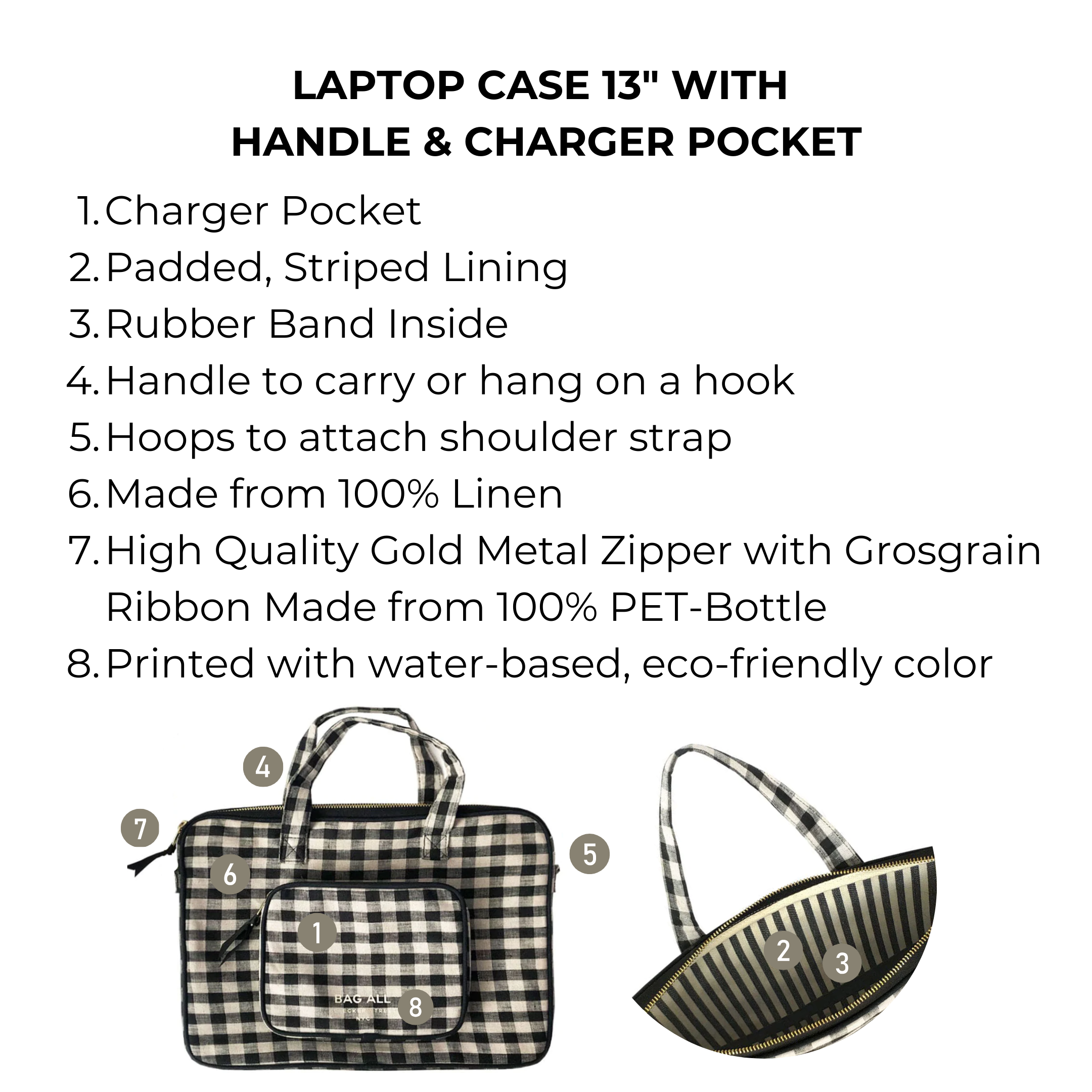 Laptop Case 13", Chain & Charger Pocket, Gingham | Bag-all