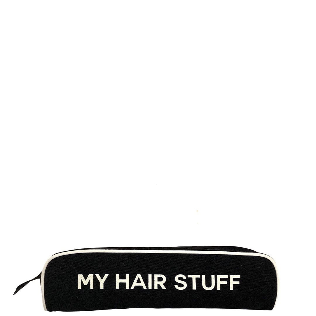 Black Bag-all hair tools travel case with white text My Hair Stuff and white trim detail