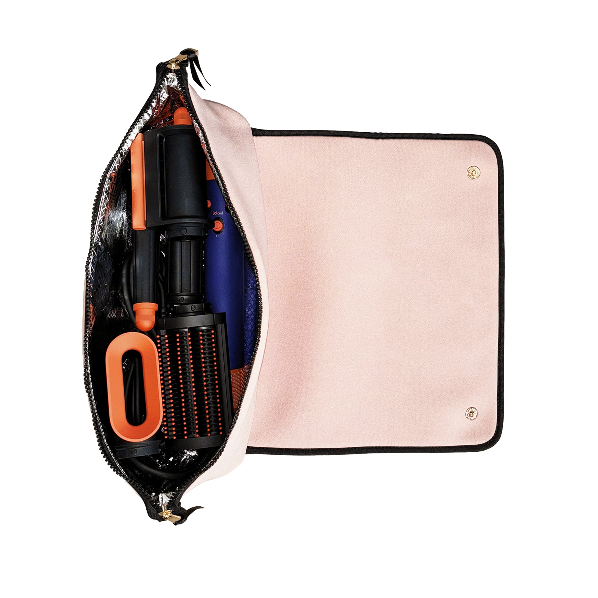 Bag-all pink blush hair tools travel case with heat-resistant mat for easy, stylish storage and protection on the go