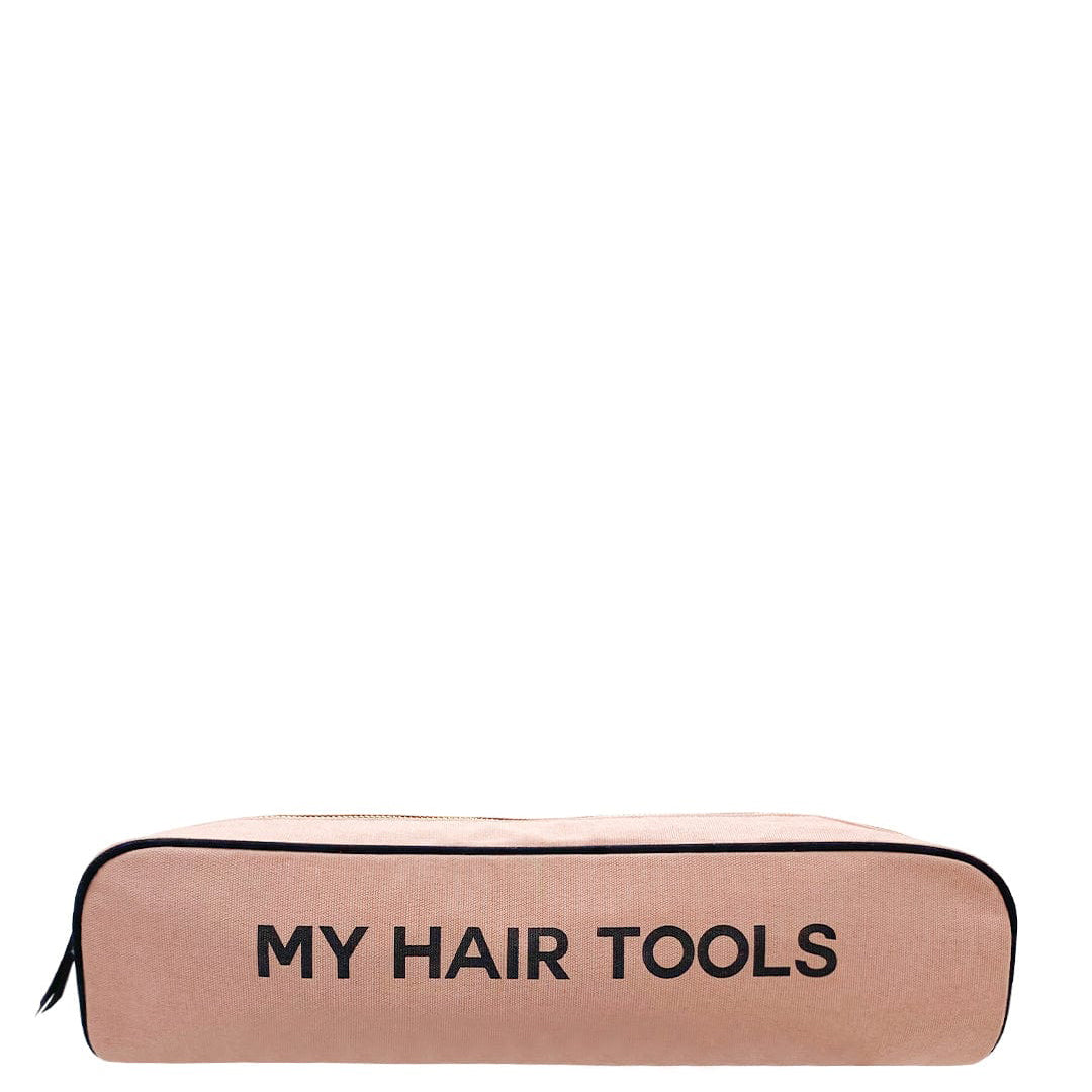 Pink Bag-all hair styling tools travel case with black zipper and MY HAIR TOOLS text on front
