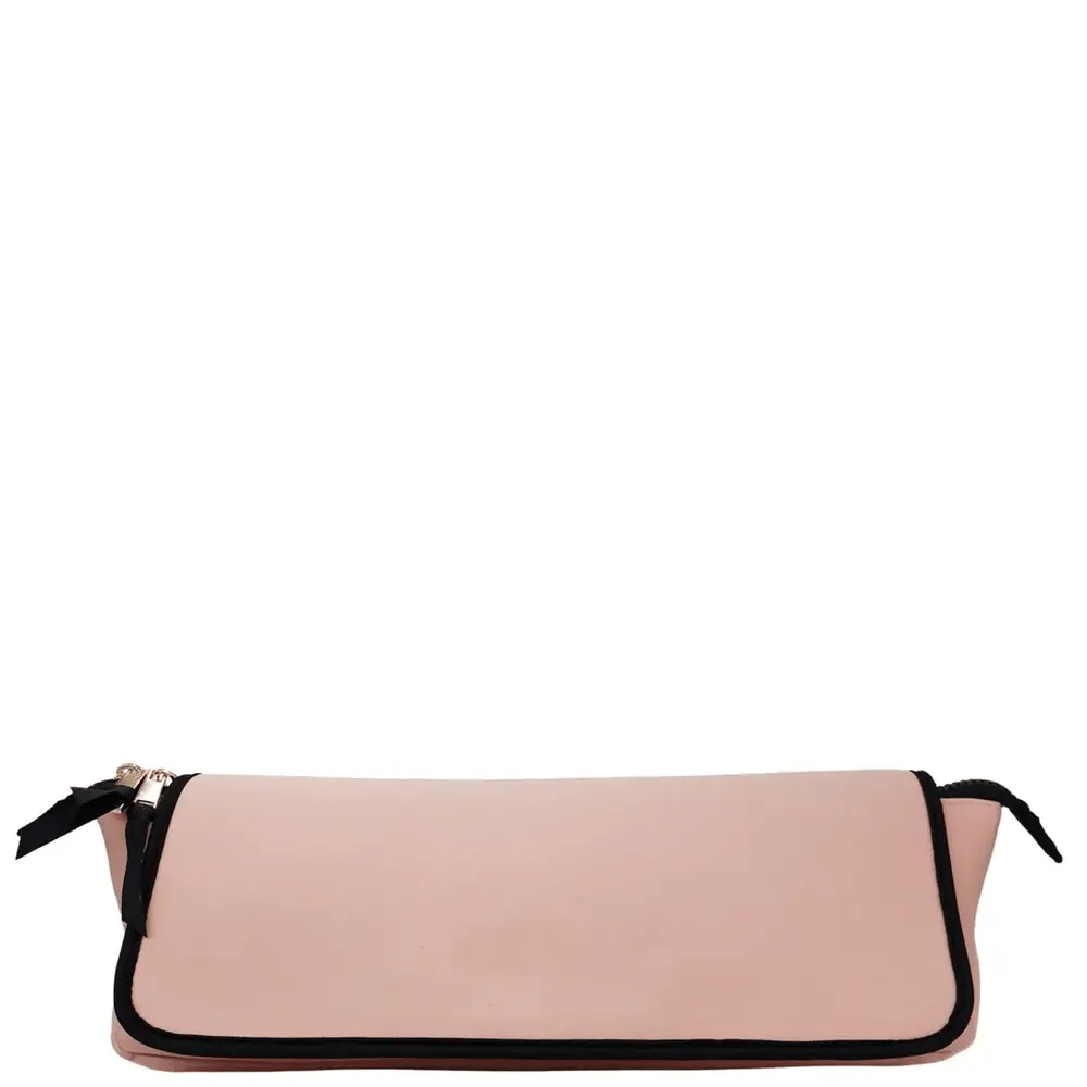 Pink blush Bag-all hair tools travel case with black trim and zipper designed for heat-resistant styling storage