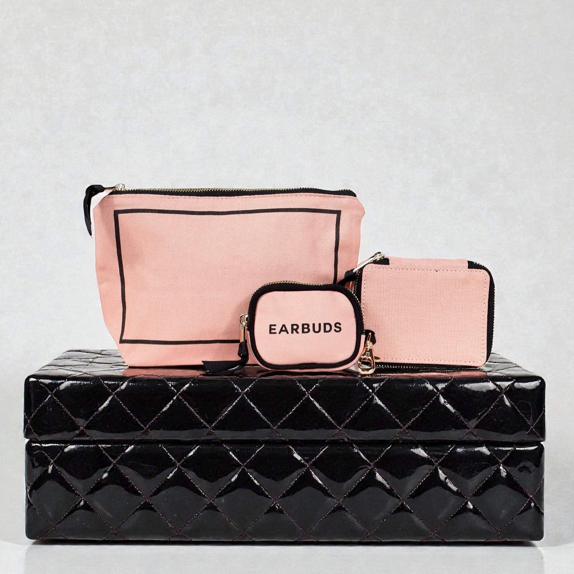 Handtaschen-Organizer-Trio: Schmuck-, Make-up- und Ohrhörer-Etuis, Rosa/Rouge