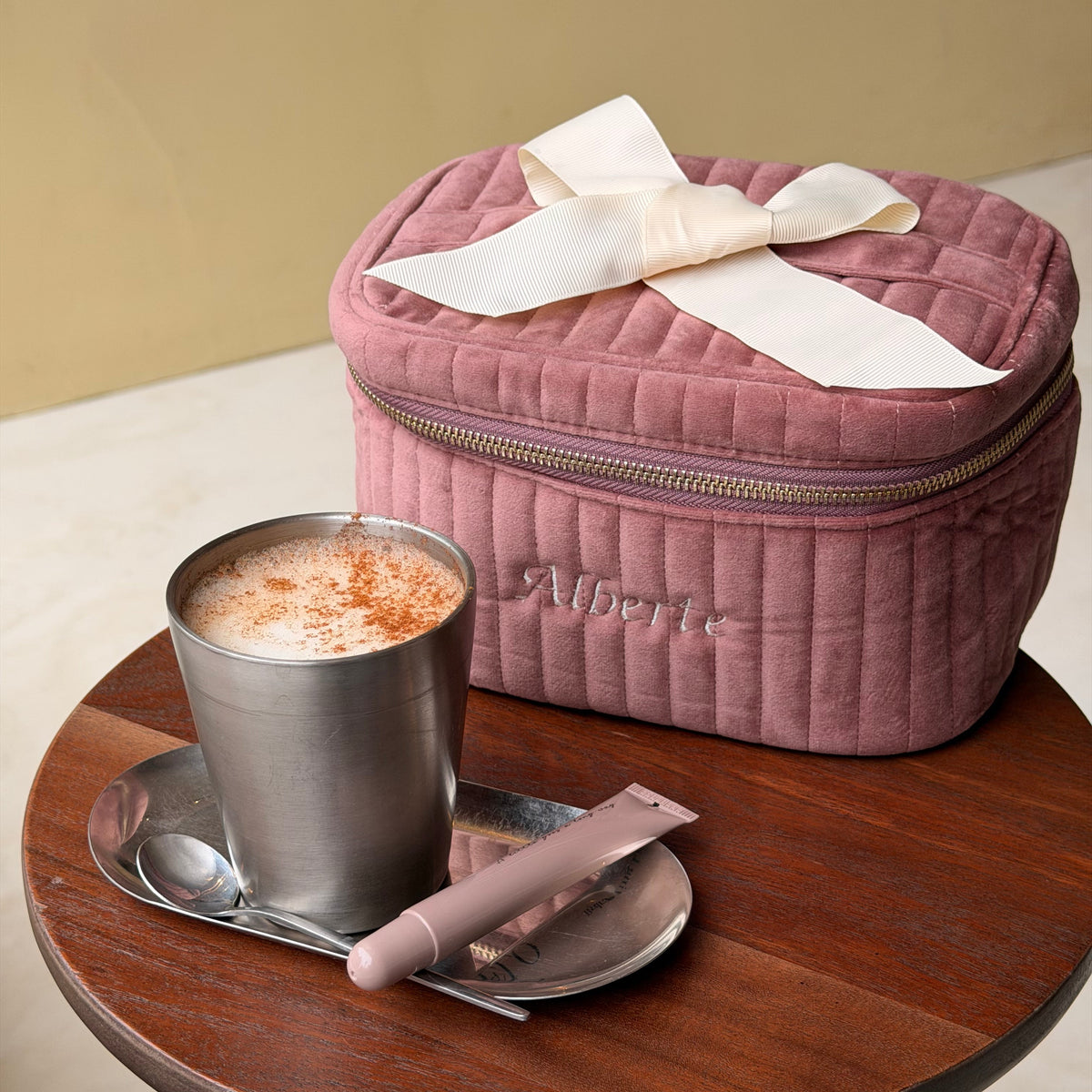 Ma boîte à maquillage – Éco-Velours Matelassé – Blush Pink